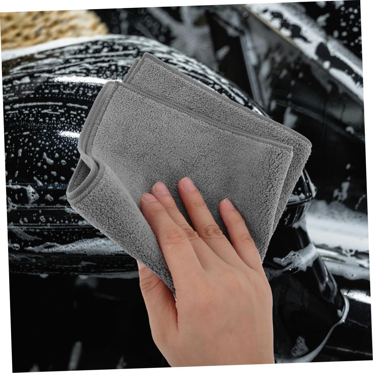 2pcs Thick Grey Microfiber Car Towels 30x30cm Absorbent Dual-Sided Cleaning Cloths for Vehicle Exterior and Interior Detailing