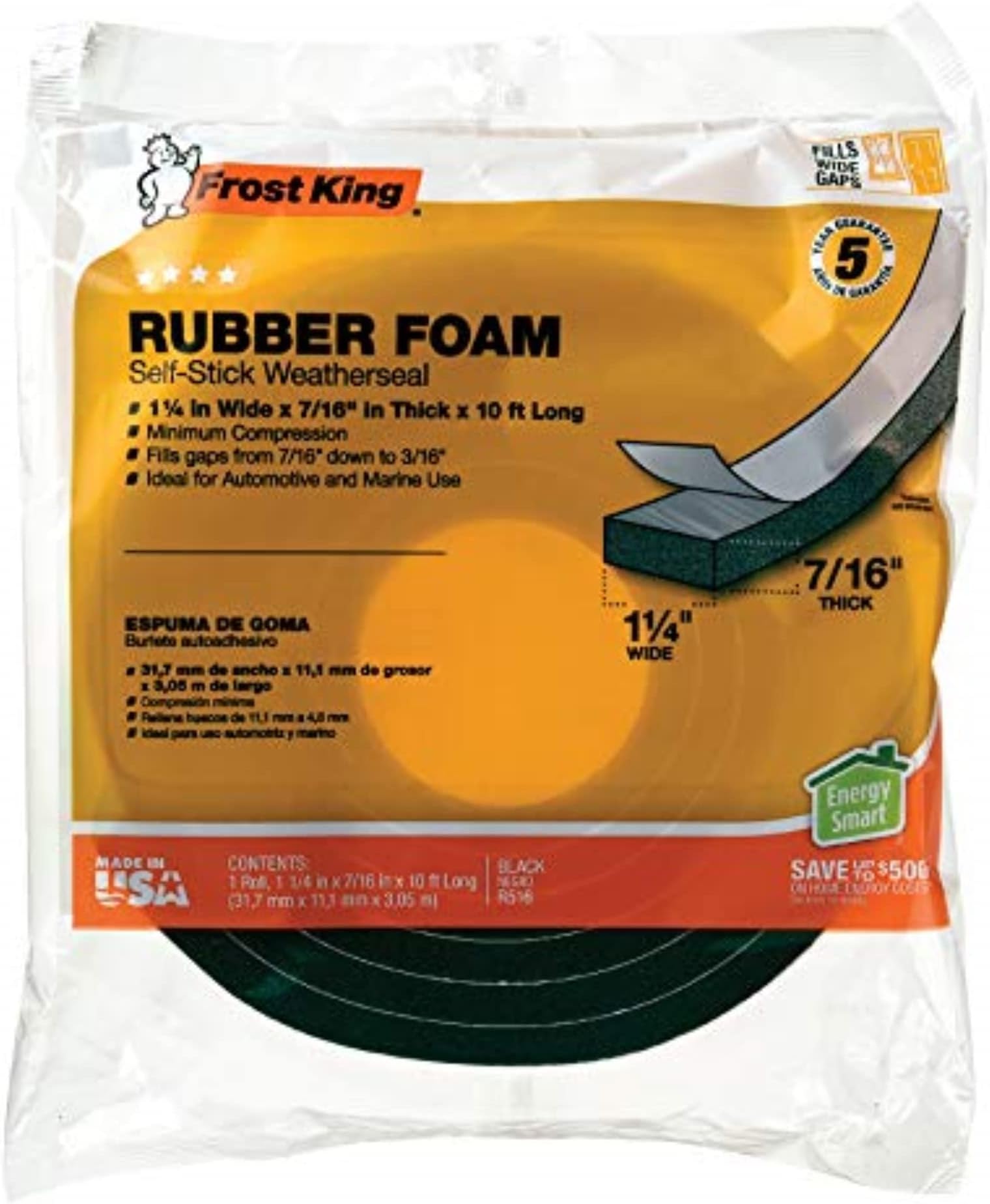 1-1/4" X 7/16", 10' High DensityFoam Tape