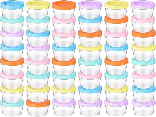 Tanlade 24 recipientes de almacenamiento de alimentos para bebés, 7 onzas, pequeños recipientes de plástico con tapas, contenedores reutilizables