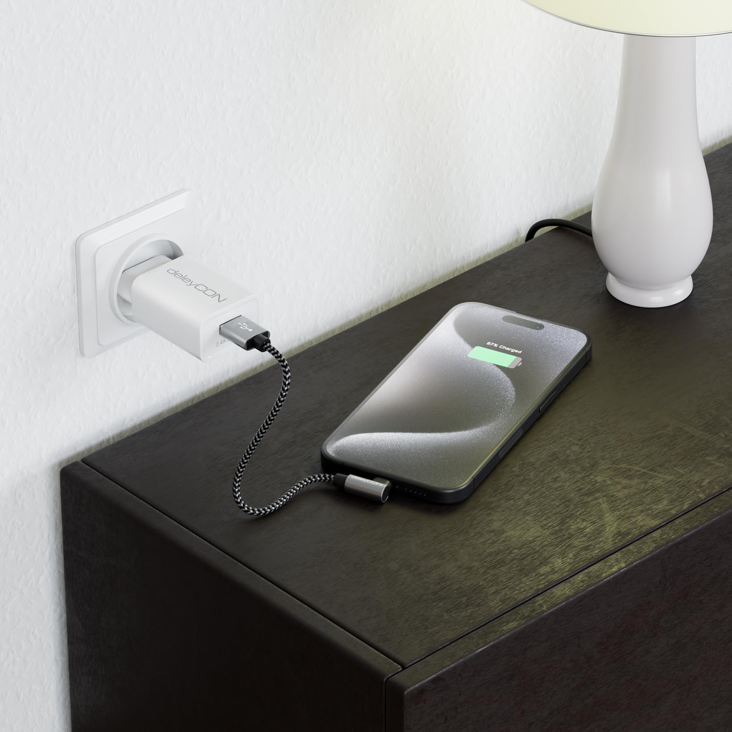 deleyCON 0,15m Cavo USB A a USB C - Spina USB-C Angolata a 90° - Cavo di Ricarica USB-A a USB-C Corto da 15cm per iPhone 15 16 Pro Max Samsung S24 S23 S22 Pixel iPad Pro MacBook Air Tablets Switch PS5