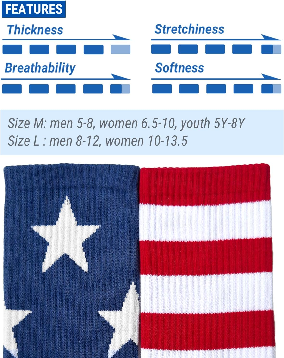 American Flag Socks Stars Stripes Patriotic Socks for Men and Women - Image 5