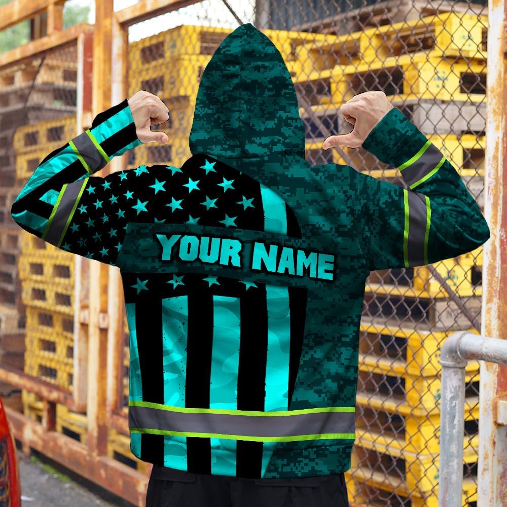 High Visibility Zip Hoodie For Men Hi Vis Zipper Hoodie Custom Name Reflective Construction Safety Workwear - Image 2