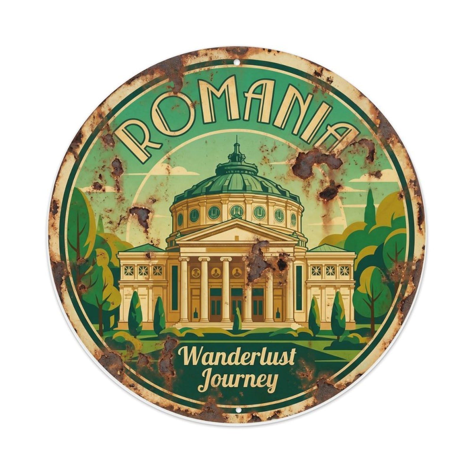 Fqcyn Style Vintage Travel Romanian Athenaeum Wanderlust Metal Tin Sign