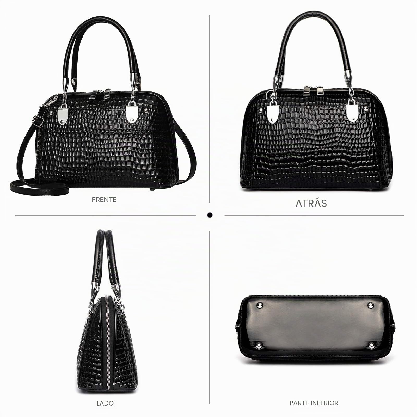 NICOLE & DORIS Bolsos Retro de Mujer Bolso de Mano de cocodrilo Bolsos Bandolera Cuero PU Bolsos de Hombro Pequeño Bolsos Totes Bolsos con Dos Cremalleras