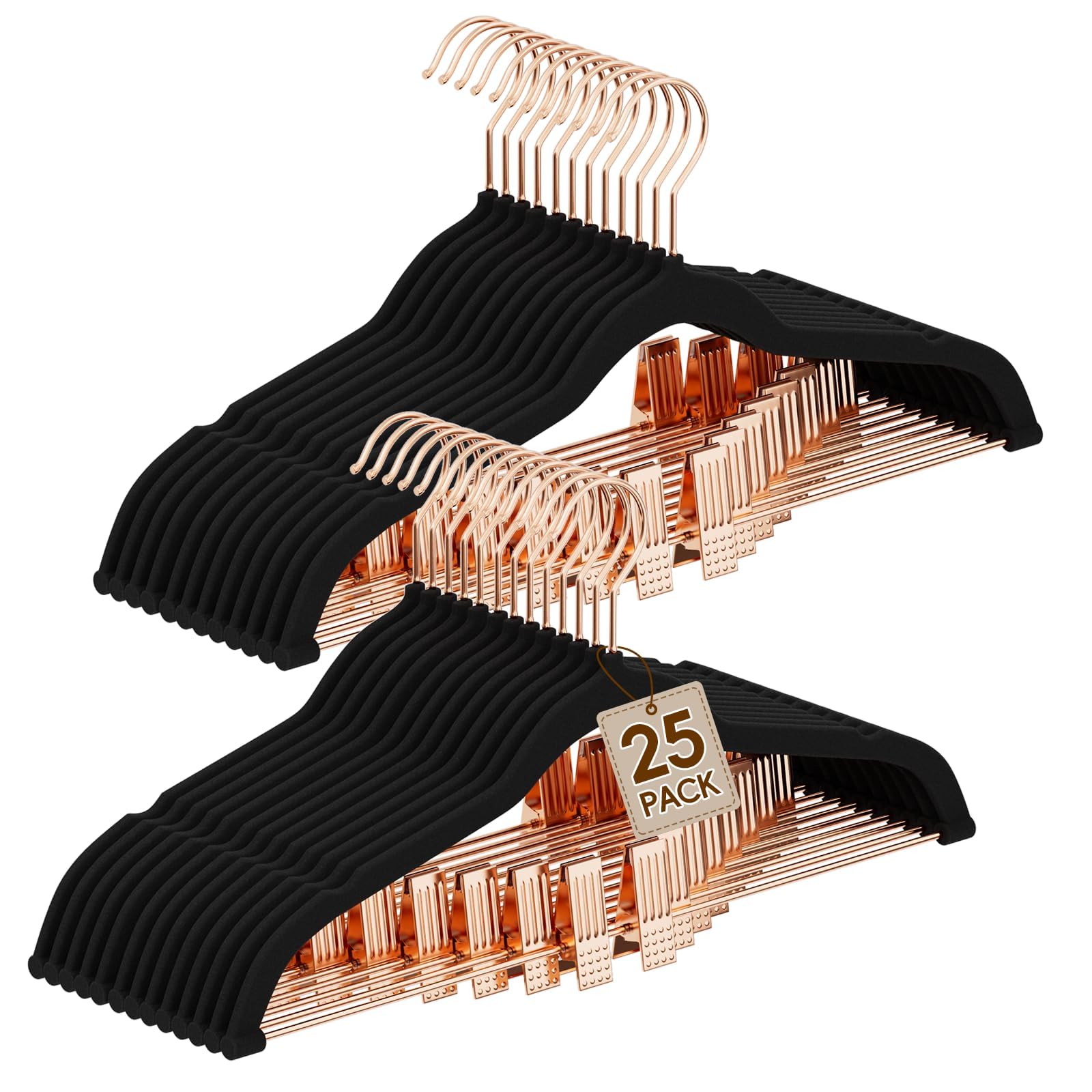 UEAKPIC Velvet Hangers with Adjustable Clips 25 Pack, Space Saving, Non-Slip Slim Felt Clothes Hangers for Pants, Skirts, Dress, Suits, Heavy Duty