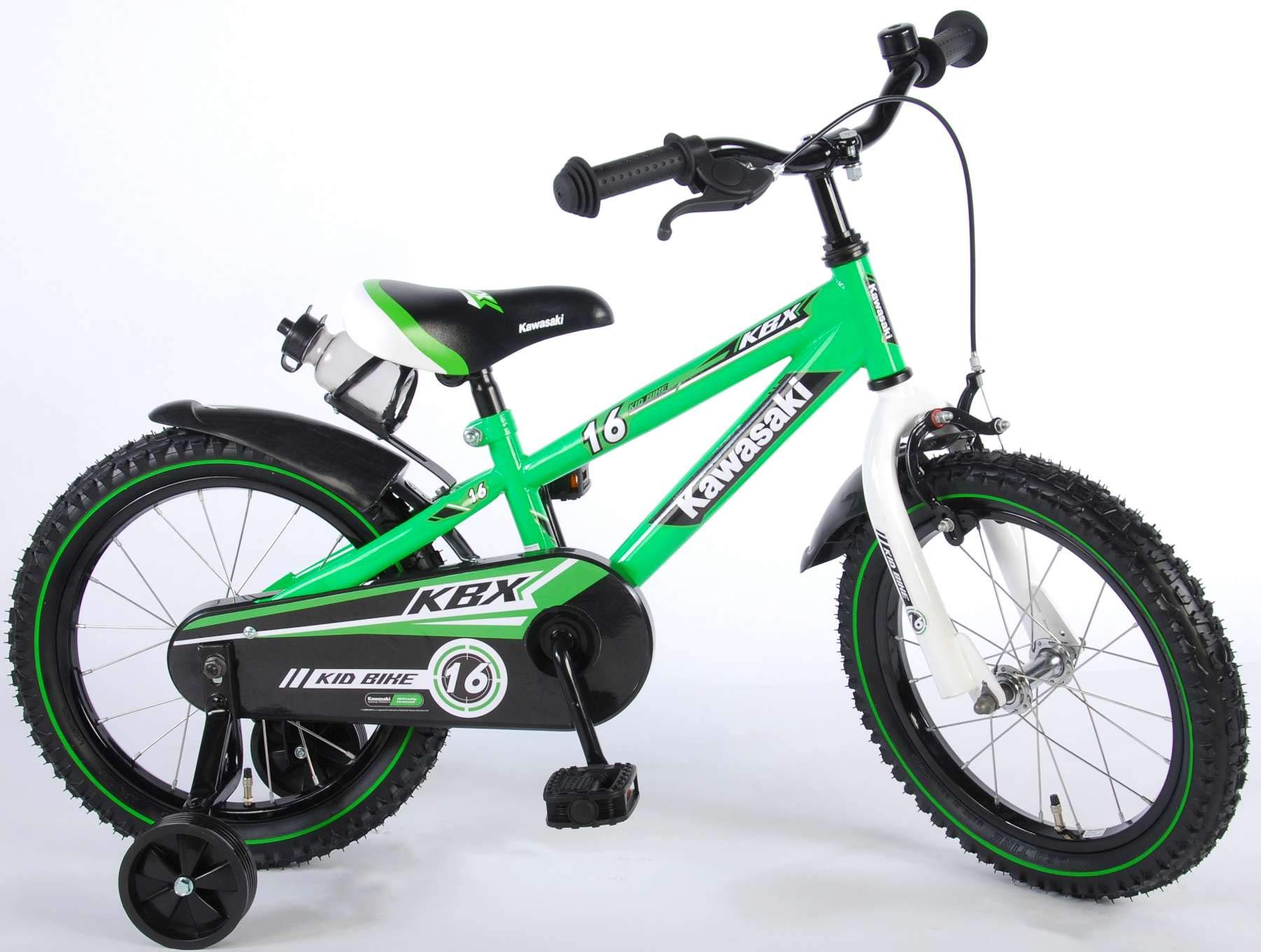 Kawasaki Bici Bicicletta Bambino 16 Pollici con Ruotine Rimovibili Verde  95% assemblata : Sport e tempo libero