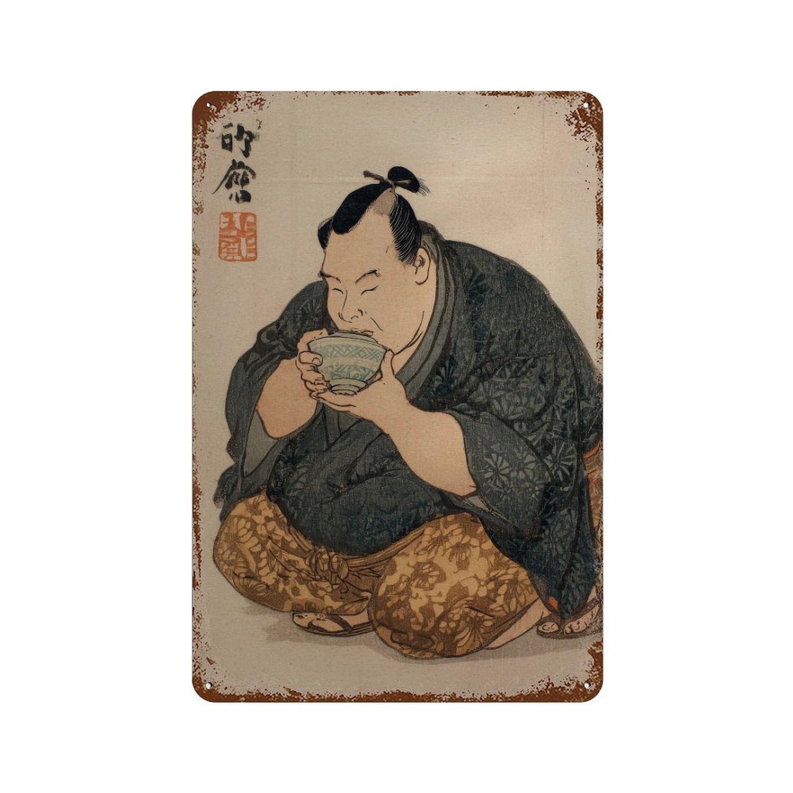 xiaoxiaoshen Samurai Drinking Tea. Ukiyo Wall Decor Art Metal Tin Poster Modern Home Decor Art Home Bar Shop Decorations Vintage Sign 30x20cm