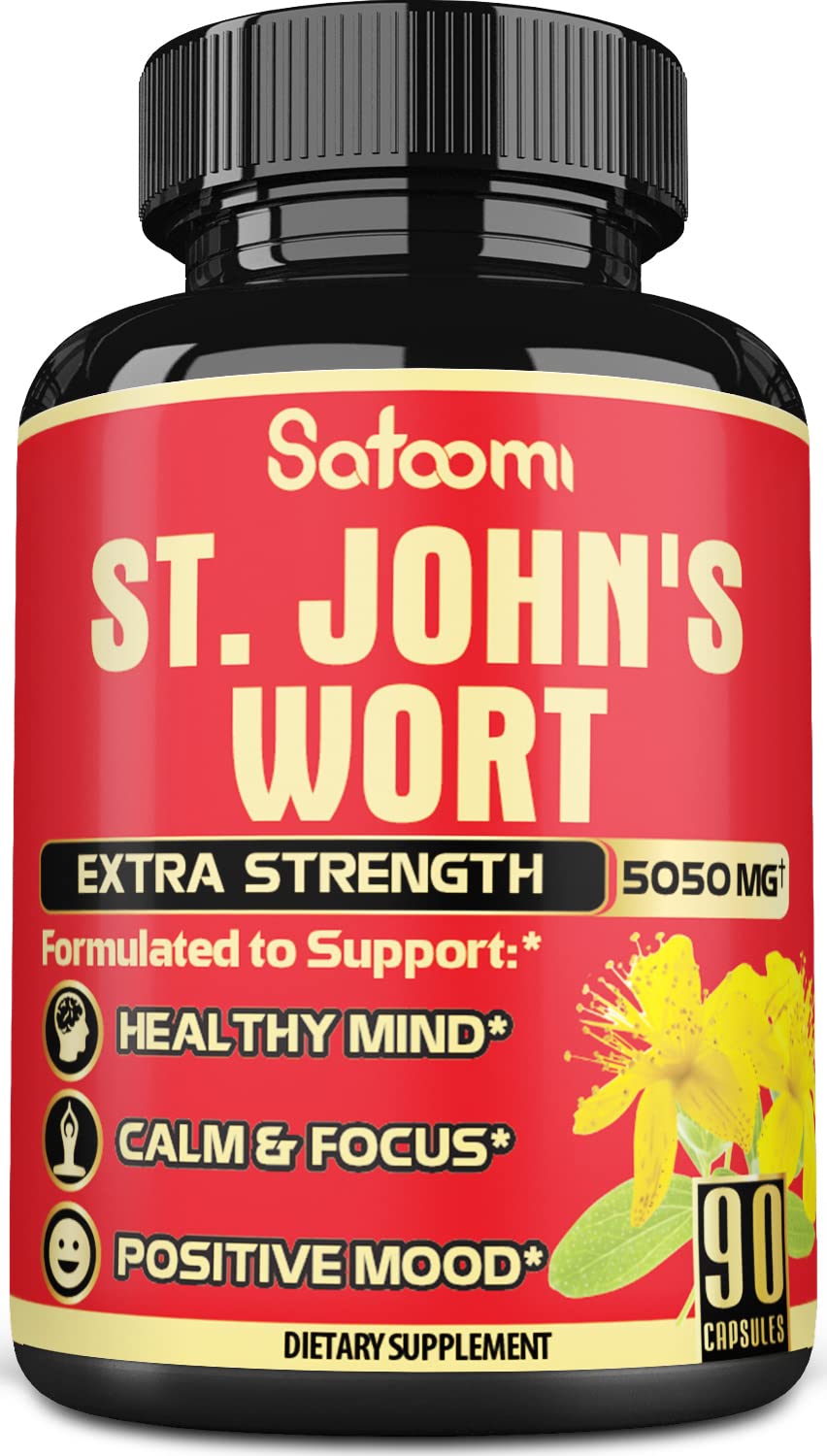 St. John's Wort Capsules Extract Supplement - *3 Month Supply* - 6 Herbs Equivalent 5050 mg - Emotional Balance, Joyful Mood & Stress Response Support - 1 Pack 90 Veggie Capsule