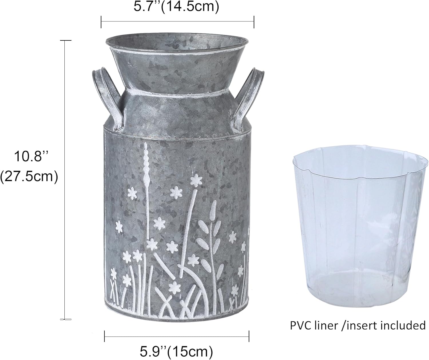 Vintage Galvanized Metal Milk Can, Farmhouse Rustic Flower Pitcher Vase, Decorative Floral Milk Jug Vase for Home Décor, 10.8’’H - Image 5