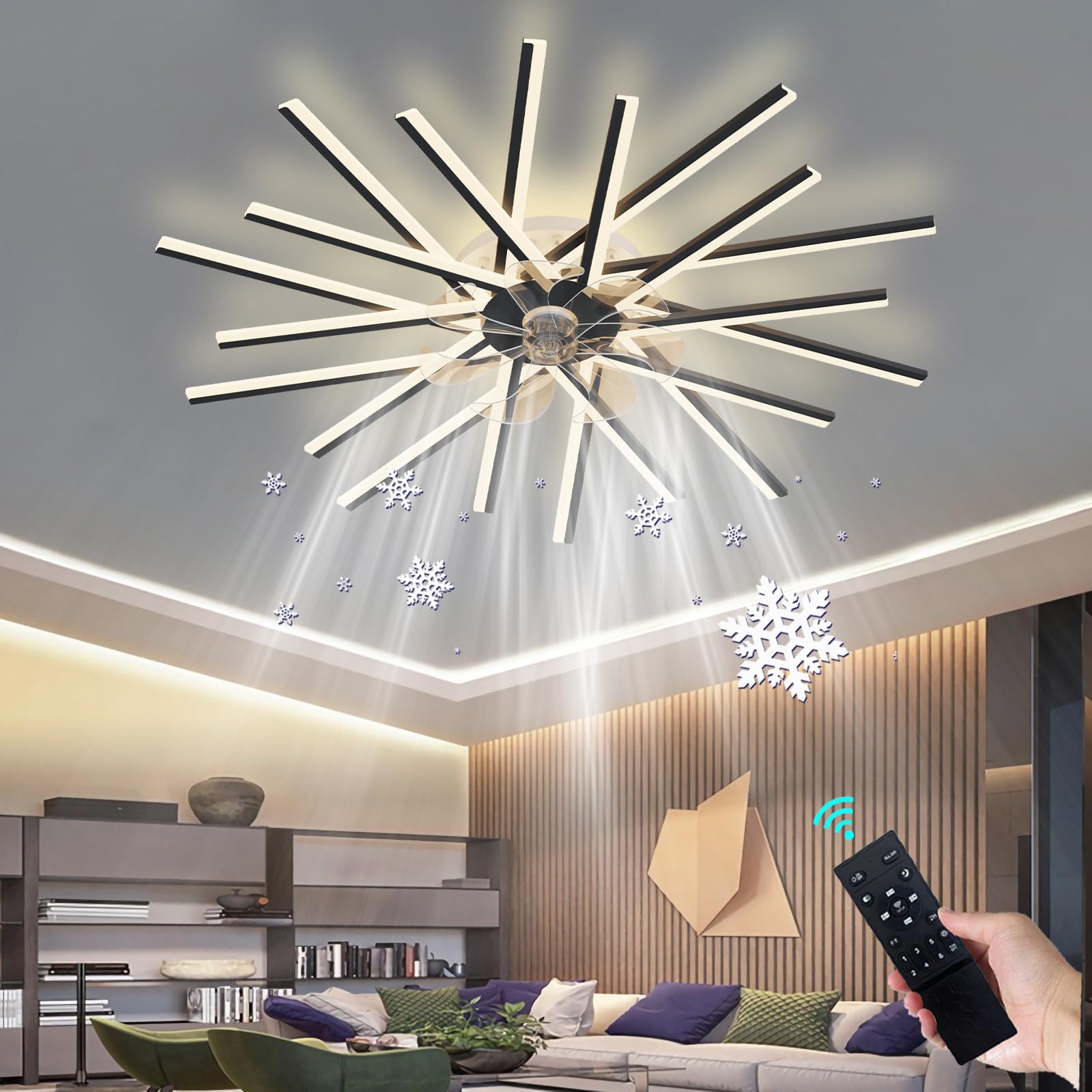 YUNZI Ventilador De Techo Grande De 100CM con Luz Y Mando A Distancia Función Reversible Invierno Y Verano Ventilador De 6 Velocidades Luz LED Regulable para Salón Dormitorio