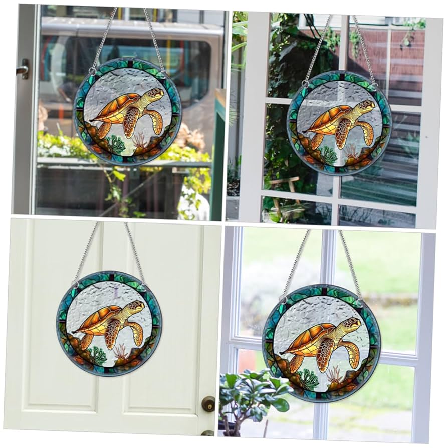 うめこ◆ステンドグラスフラワーベース◆イルカ・クマノミ・ウミガメ・サンゴ ステンドグラス サンゴの海の中 タコ 魚 ウミガメ その他