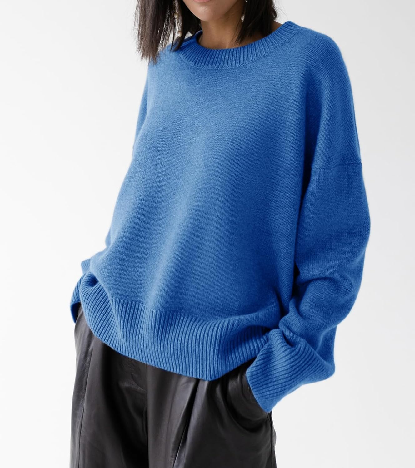 Ckikiou Oversized Crewneck Cute Slouchy High Low Sweater for Women Fall Winter Casual Long Sleeve Soft Knitted Pullover Top - Image 3