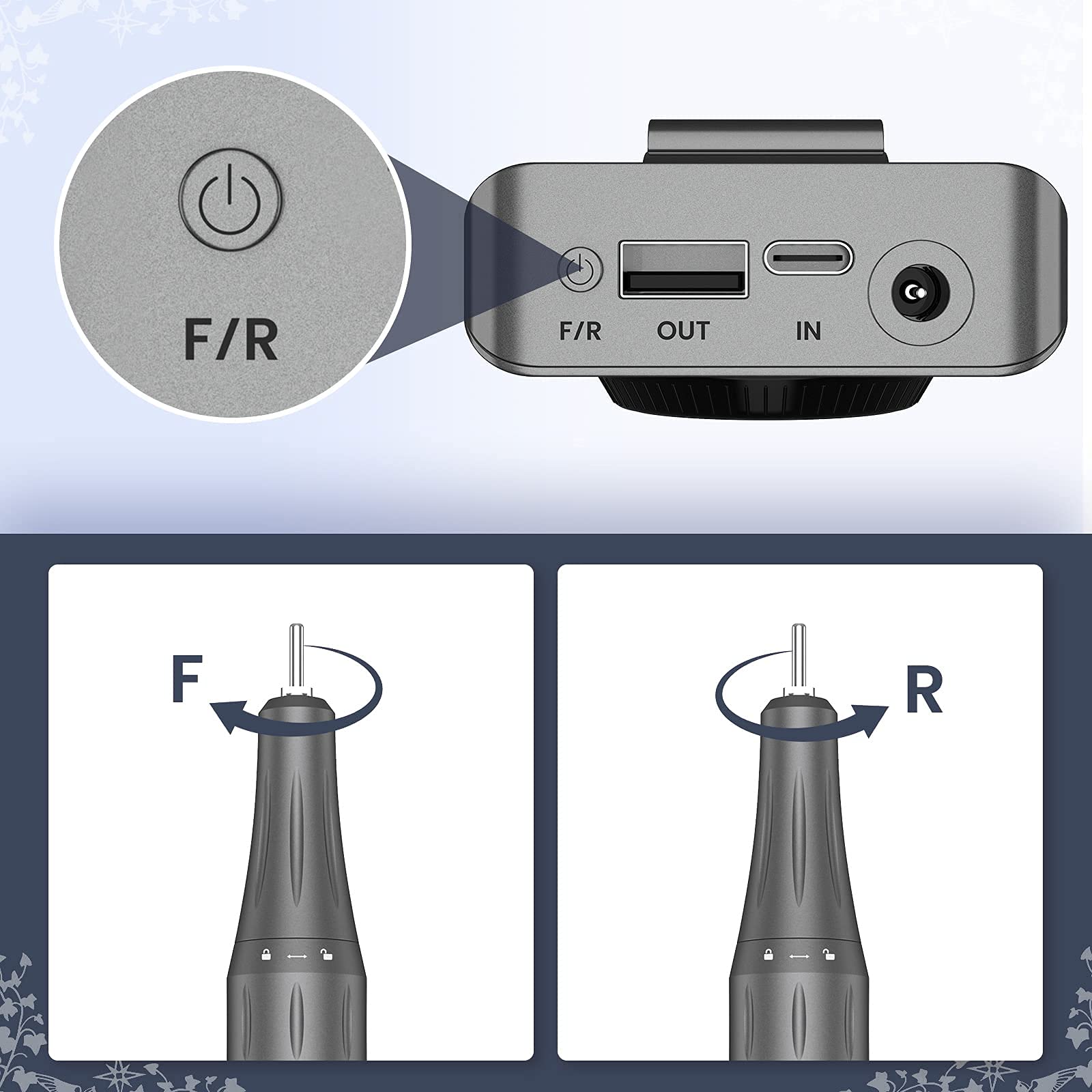 Delanie Fresa per Unghie Professionale 35000 Giri, Trapano Elettrico Ricaricabile per Unghie, Fresa Portatile per Unghie Semipermanente, Manicure e Pedicure, Adatta a Casa e Salone, Grigio