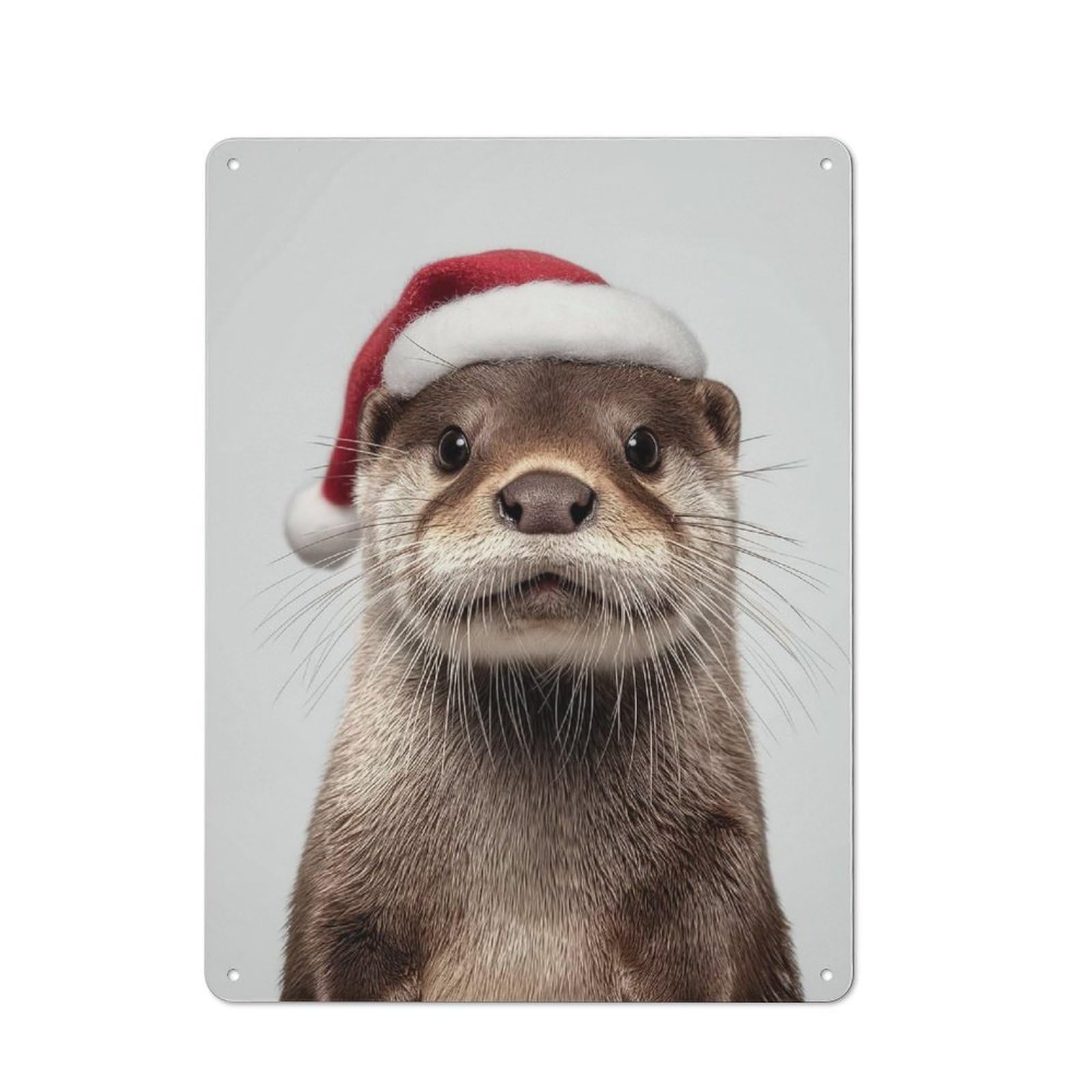 Junmoney Christmas Otter With Santa Hat Portrait Industrial-Style Metal Sign 40X30cm For Home Bar Wall, Housewarming Wall Decor For People Furnishing Home Bar