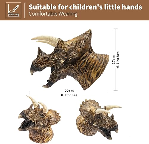 Miniatura 4 de Yolococa Dinosaur Hand Puppets Realistic Latex Soft Animal Head Toys Set, Hand Puppet Toys Gift for Kids, Party Show Imaginative Play (Tyrannosaurus