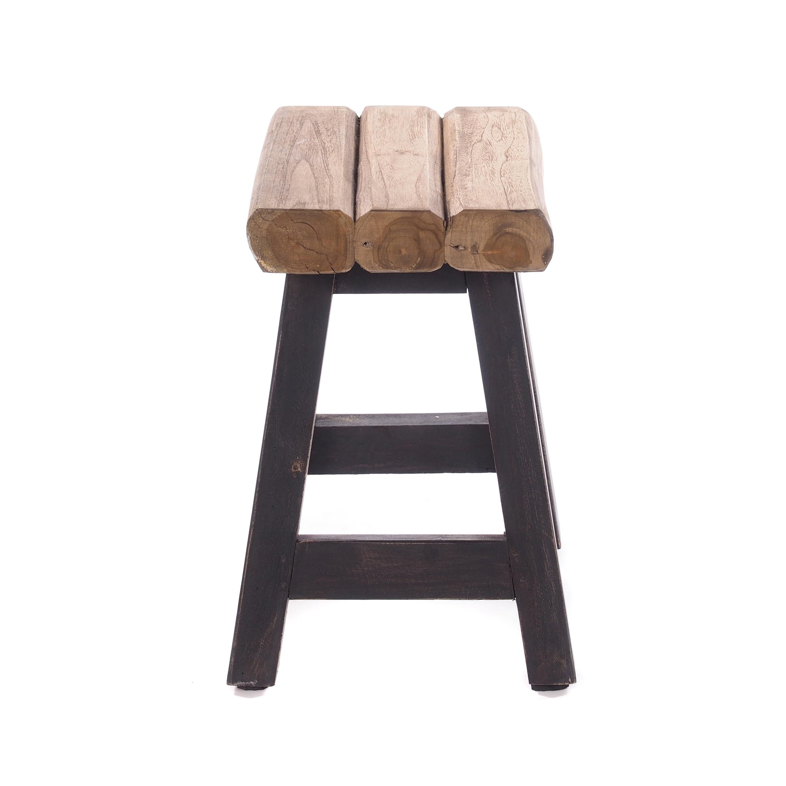 DESIGN DELIGHTS Tabouret vintage rustique - 41 x 42 x 24 cm (H x l x P) - Bois de teck - Tabouret pour plantes - Couleur : 04 noir naturel