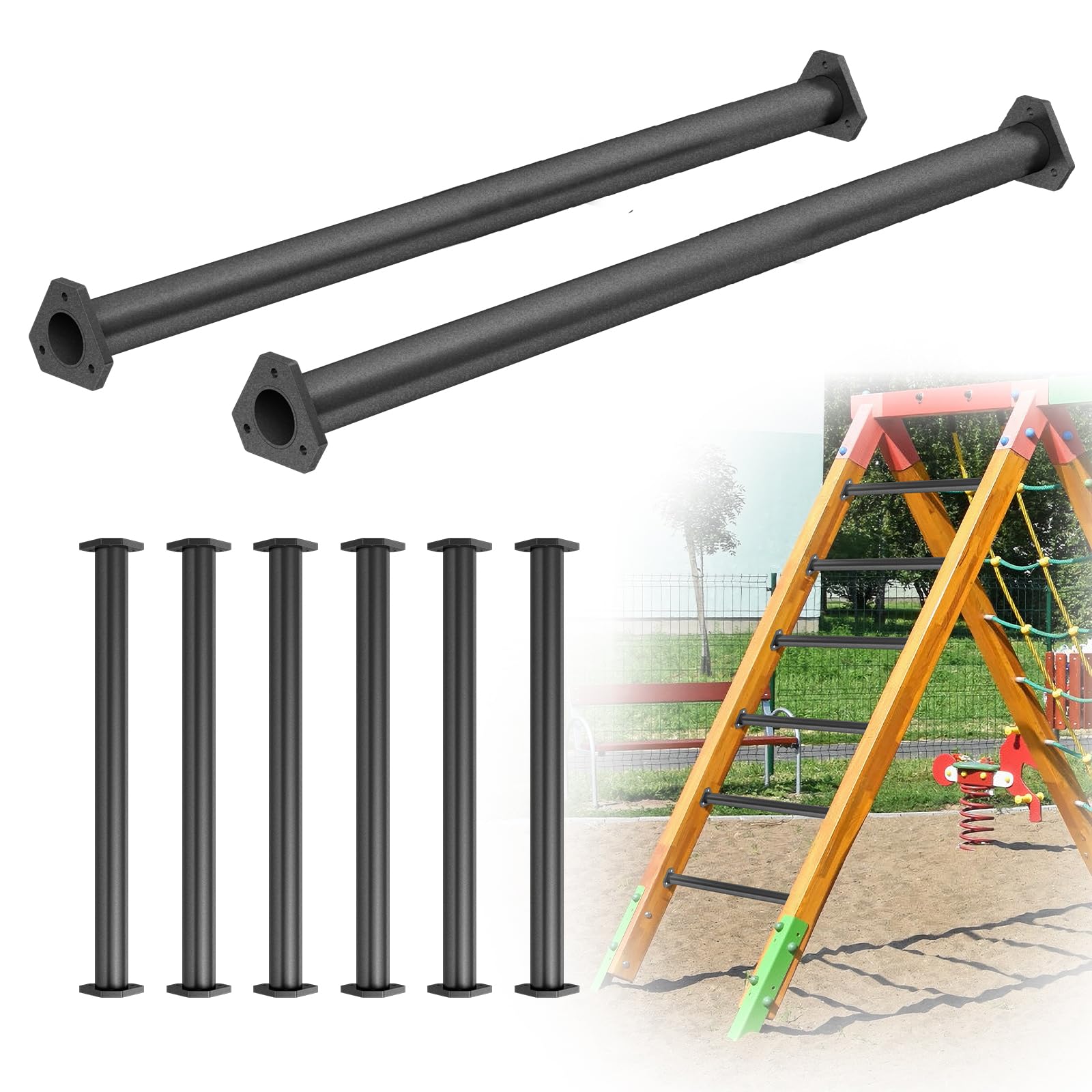 6 Pack Steel Monkey Bars for Kids, 21.5 Inch Backyard Climbing Play Set Accessories,Black DIY Monkey Bar kit with Screws for Backyard Swing Set Playground Equipment