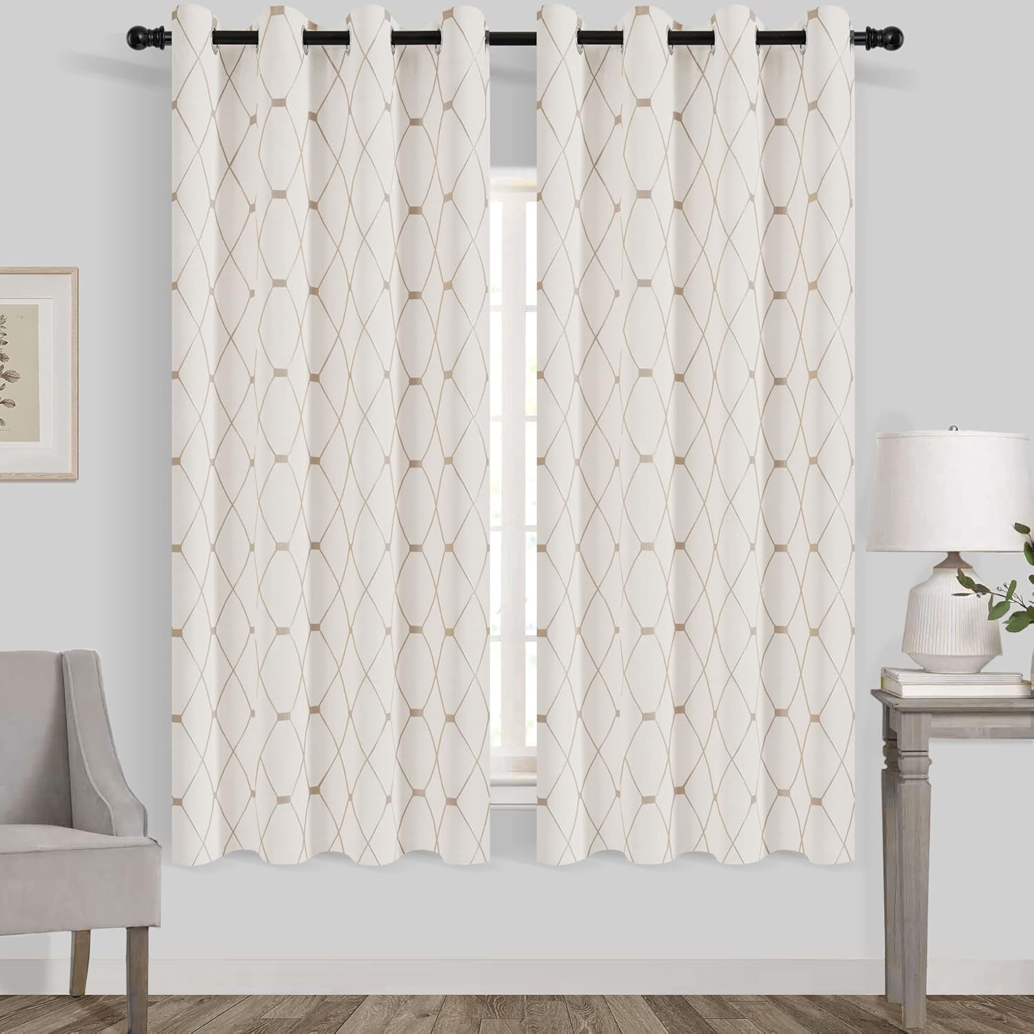 Linen Textured Curtains 72 inch length 2 panels for Bedroom Embroidered Farmhouse