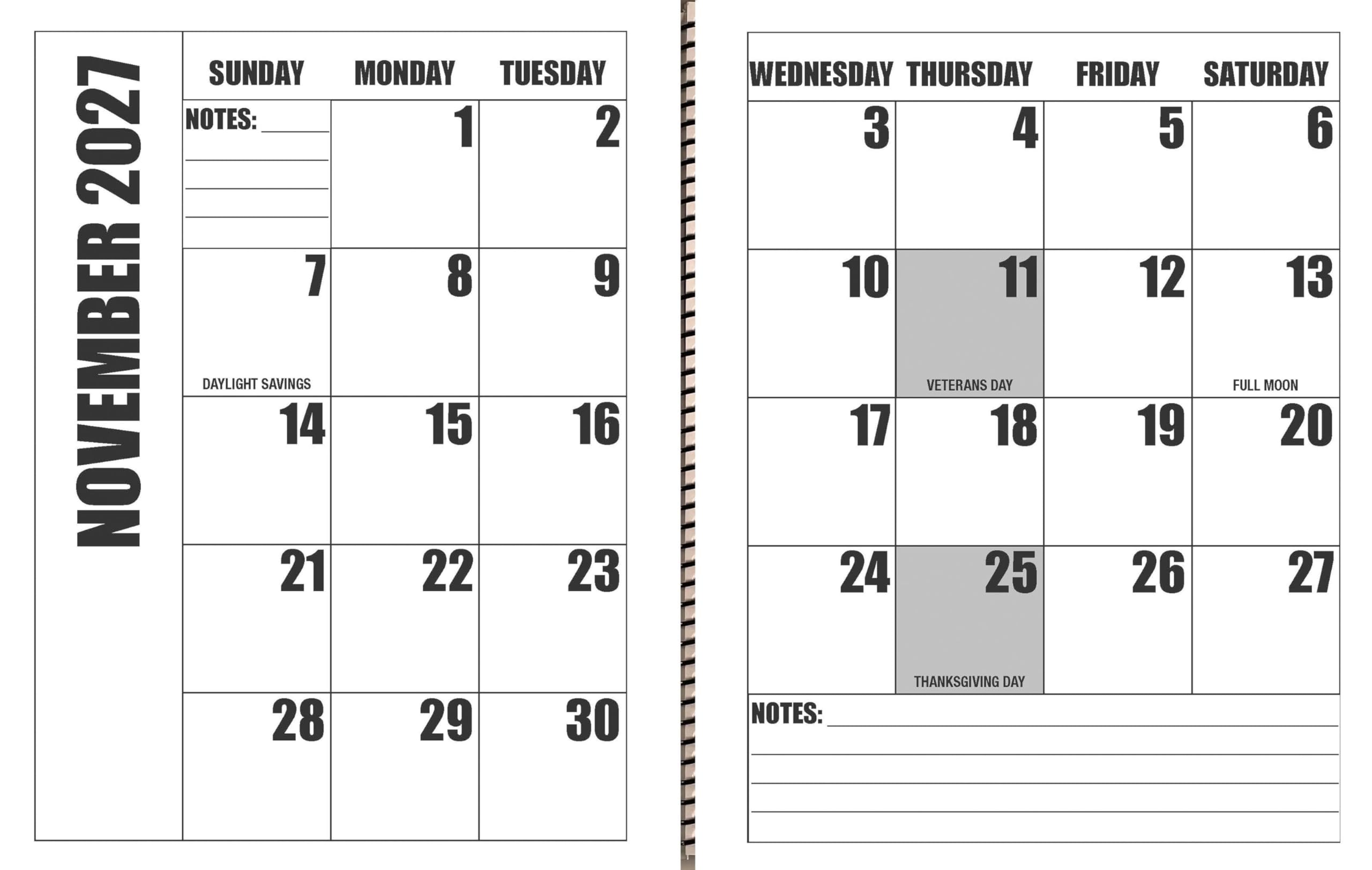 Jumbo Large Print Tischkalender 2025, schweres Papier, robuster Kalender, 43,2 x 27,9 cm, geöffnet oder geschlossen, misst 27,9 x 21,6 cm, 13 Monate, Januar 2025 bis Januar 2026, viel Platz zum