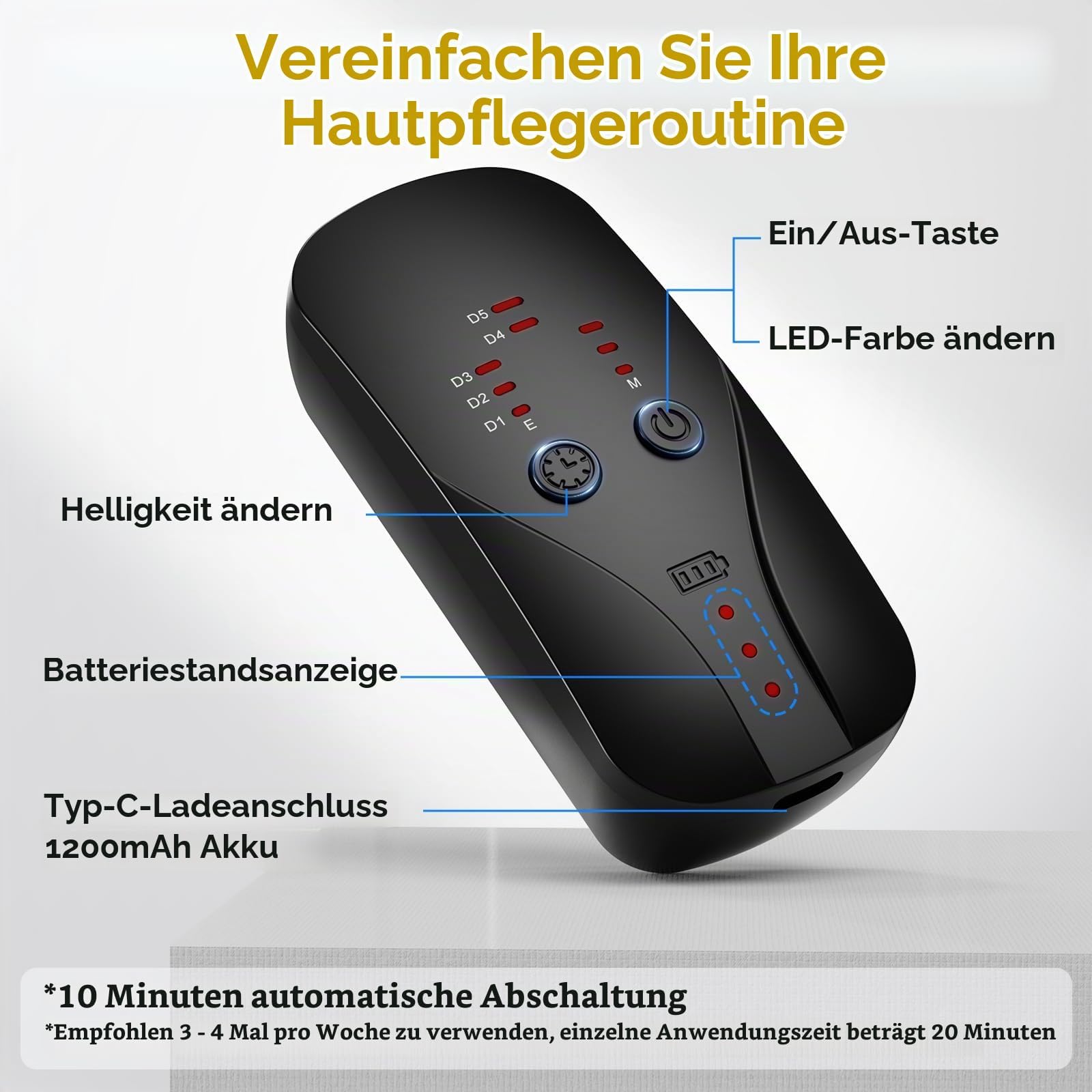 LED Maske Gesicht und Hals, 7 Farben 5 Helligkeitsstufen