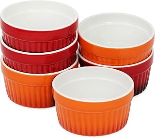 COM-FOUR® 6x ciotole per ragù - stampi da forno in rosso e arancione - ciotola per creme brulee - ciotola da dessert con 185 ml ciascuno