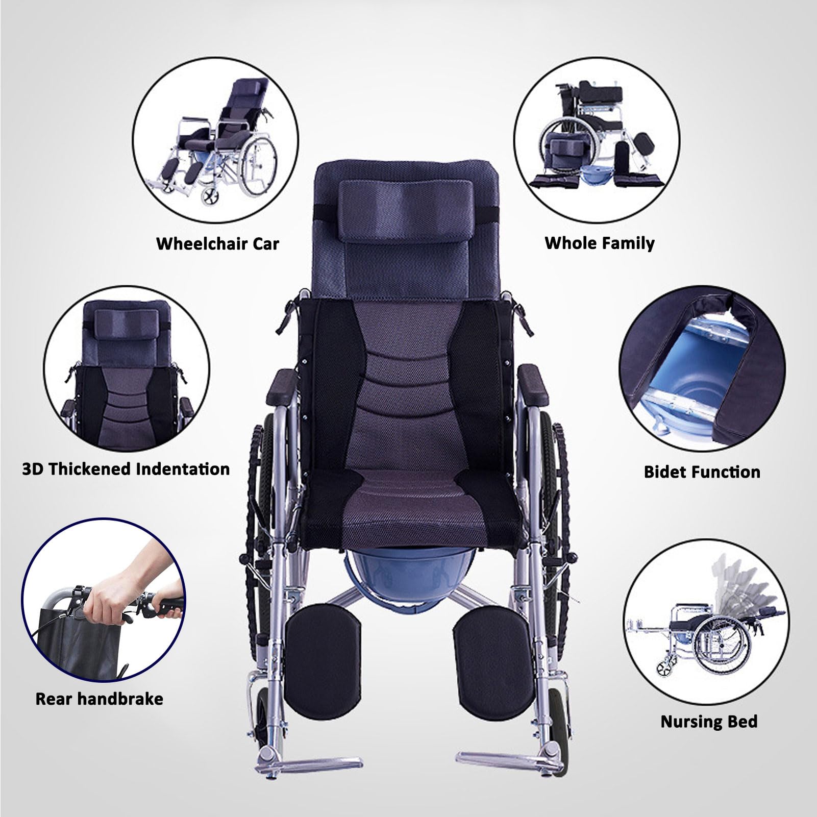 Silla de Ruedas Plegable reclinable, reclinable Ajustable en 6 Posiciones, cómodo Respaldo Plegable con Brazo y Pata de elevación, para Silla de Ruedas estándar para Adulto