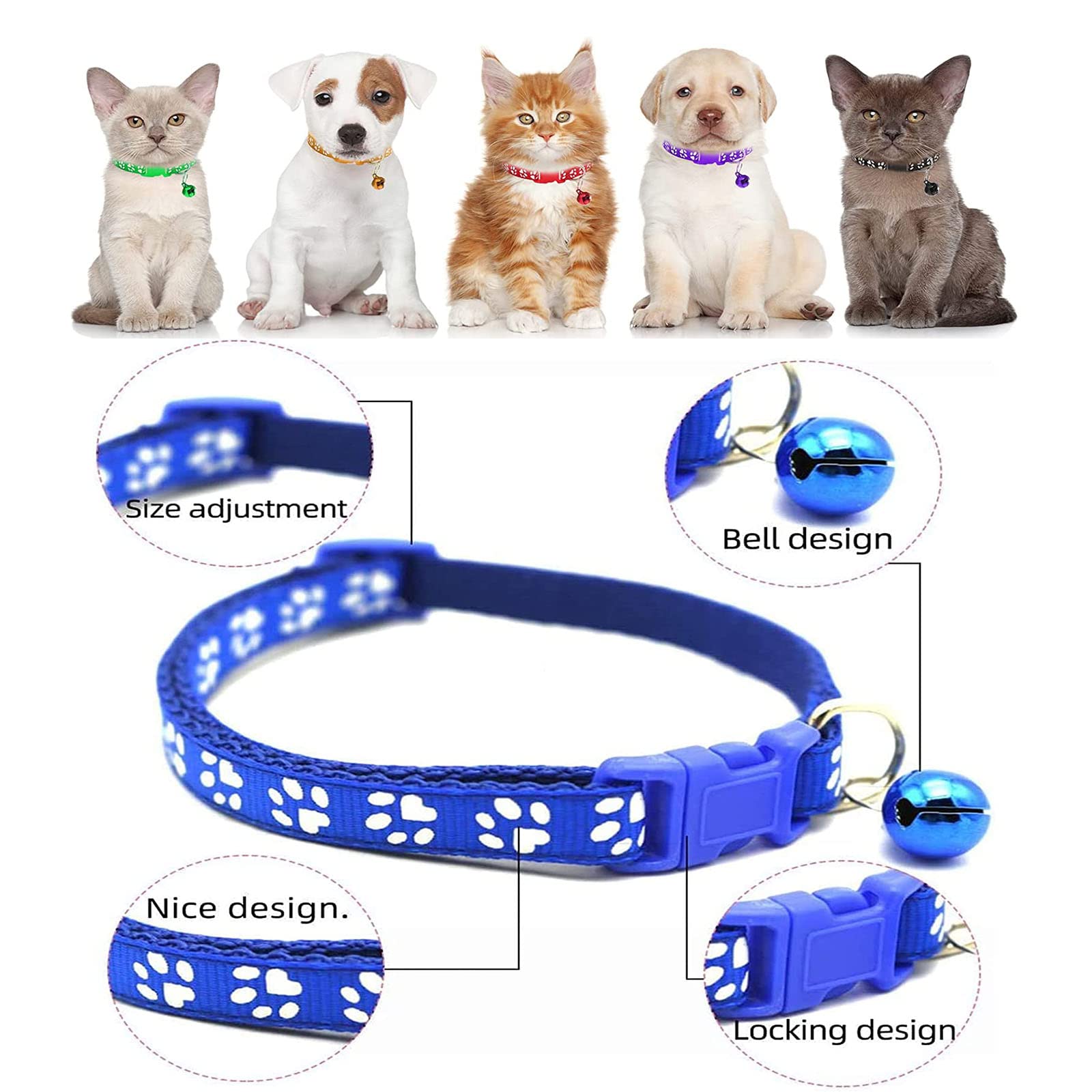 12er-Pack Hundehalsbänder – Pfotenabdruck Design, Verstellbar (17–26 Cm), Mit Schnellverschluss Für Welpen & Katzen (Größe S)