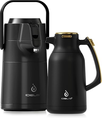 IDEUS Jarra térmica de café de acero inoxidable de 68 onzas y dispensador de bebidas Airpot de 74 onzas