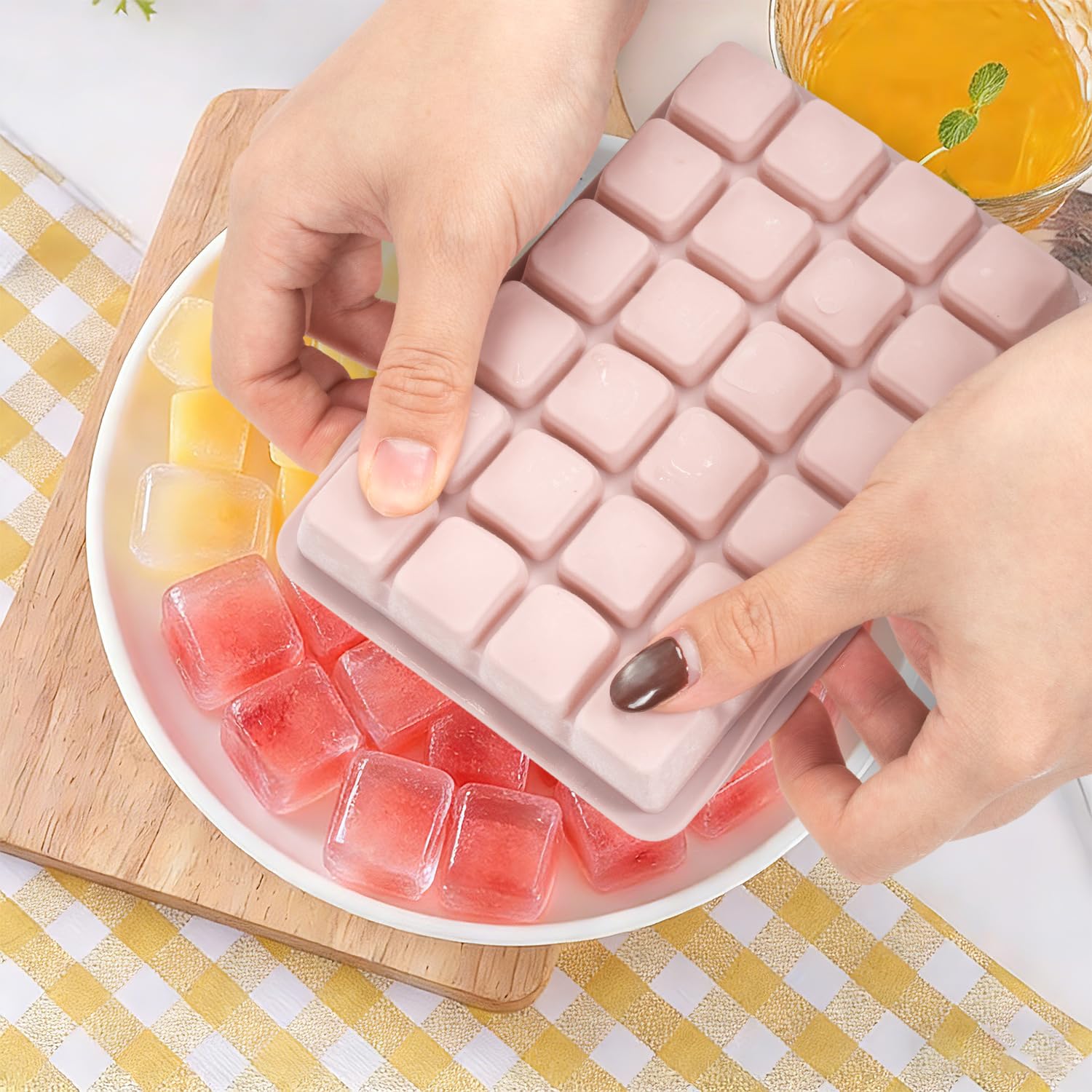 Lot de 3 bacs à glaçons carrés en silicone avec couvercle 24 compartiments Sans BPA