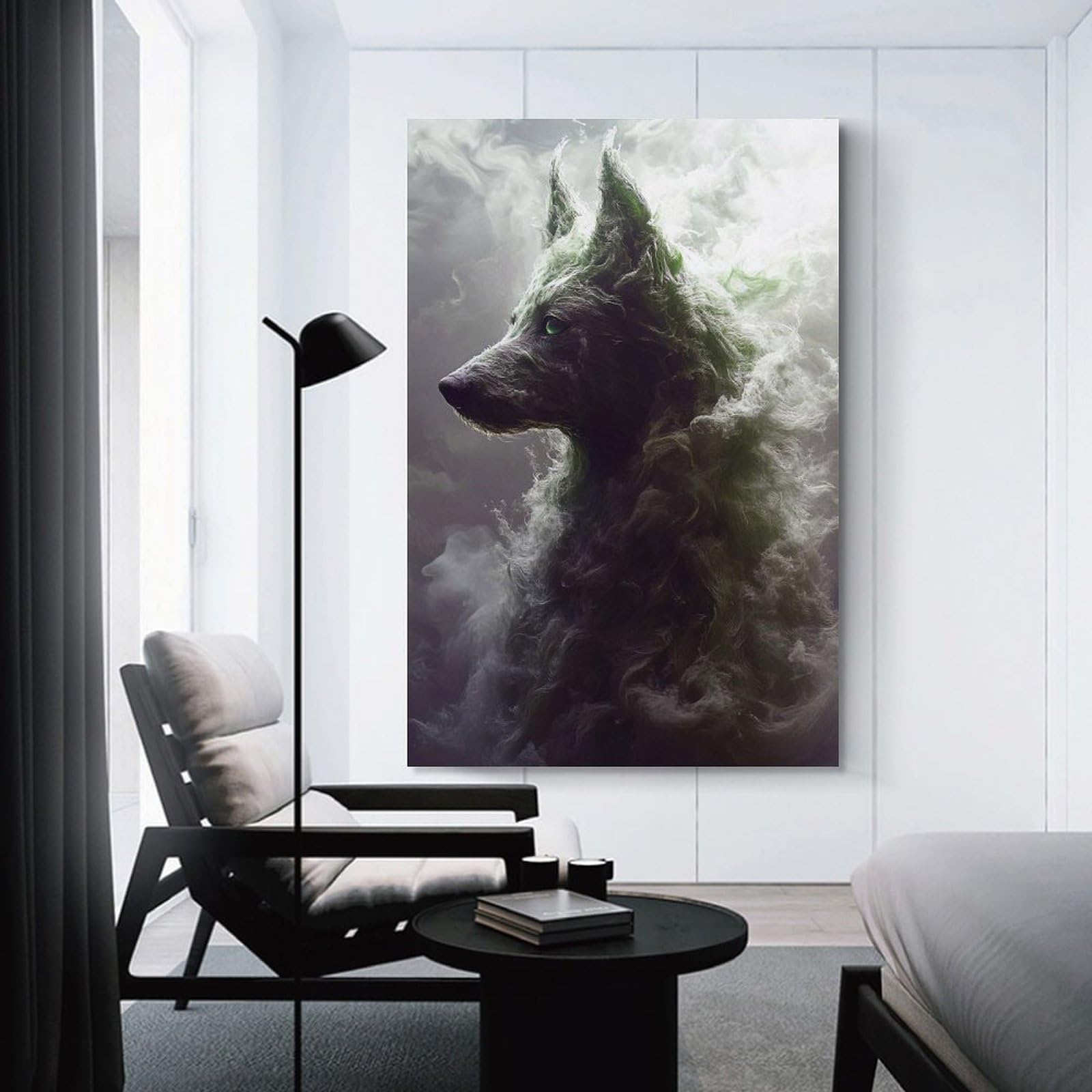 Junmoney Unframe-Style-21 Ethereal Wolf In Smoke Decorative Wall Artwork 08X12inch(20X30cm), For Corridors, Hallways Or Apartment Entries, Home Artwork For First Impressions