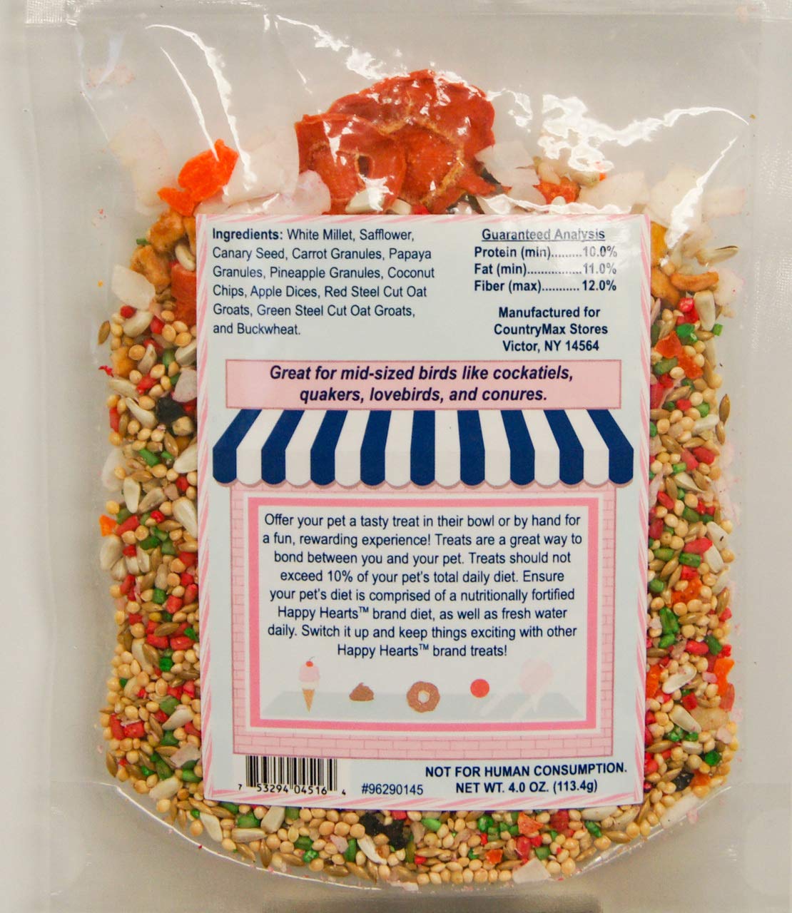 Happy Hearts Treat Shop Cockatiel Cocktail, Canary Treats Fruit and Seed Medley