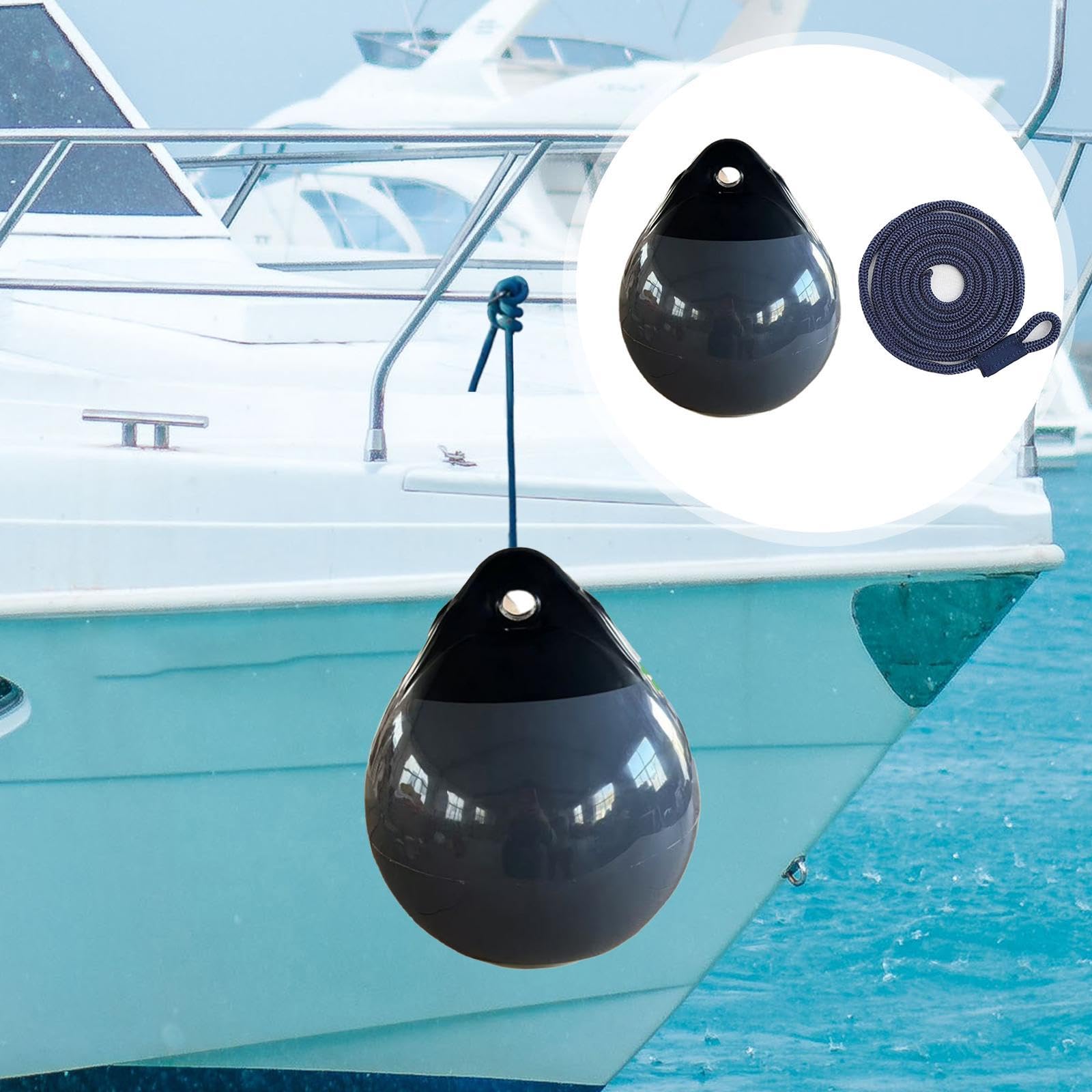 F Fityle Bouée d'Amarrage PVC Gonflable pour Bateau, Marqueur Lacustre avec Trou pour Œil, Anti-Rayures, Bouée Flottante avec Corde de 1,5 M, Marqueur Rond pour Amarrage au Lac
