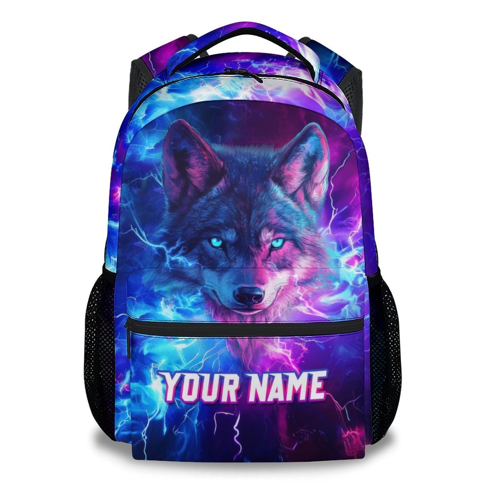 Custom School Backpack for Boys, 17 Inch Aesthetic Wolf Kids Backpacks for Kindergarten, Portable Lightweight Bookbag for Primary School