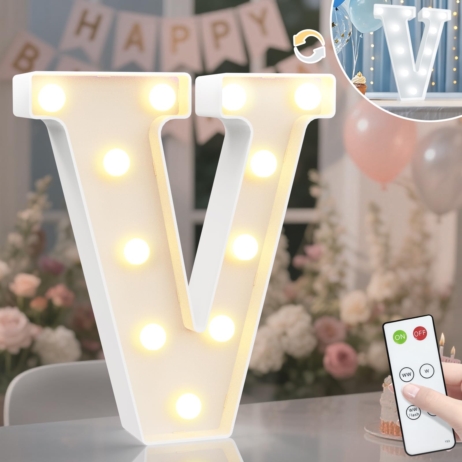 8.8" Decorative LED Light Up Numbers, Marquee Numbers Lights for 7th Birthday Decorations, Lighted Number Sign for Birthday Party Night Lights Wedding Anniversary Home Wall Decor, White Number 7 — view 56