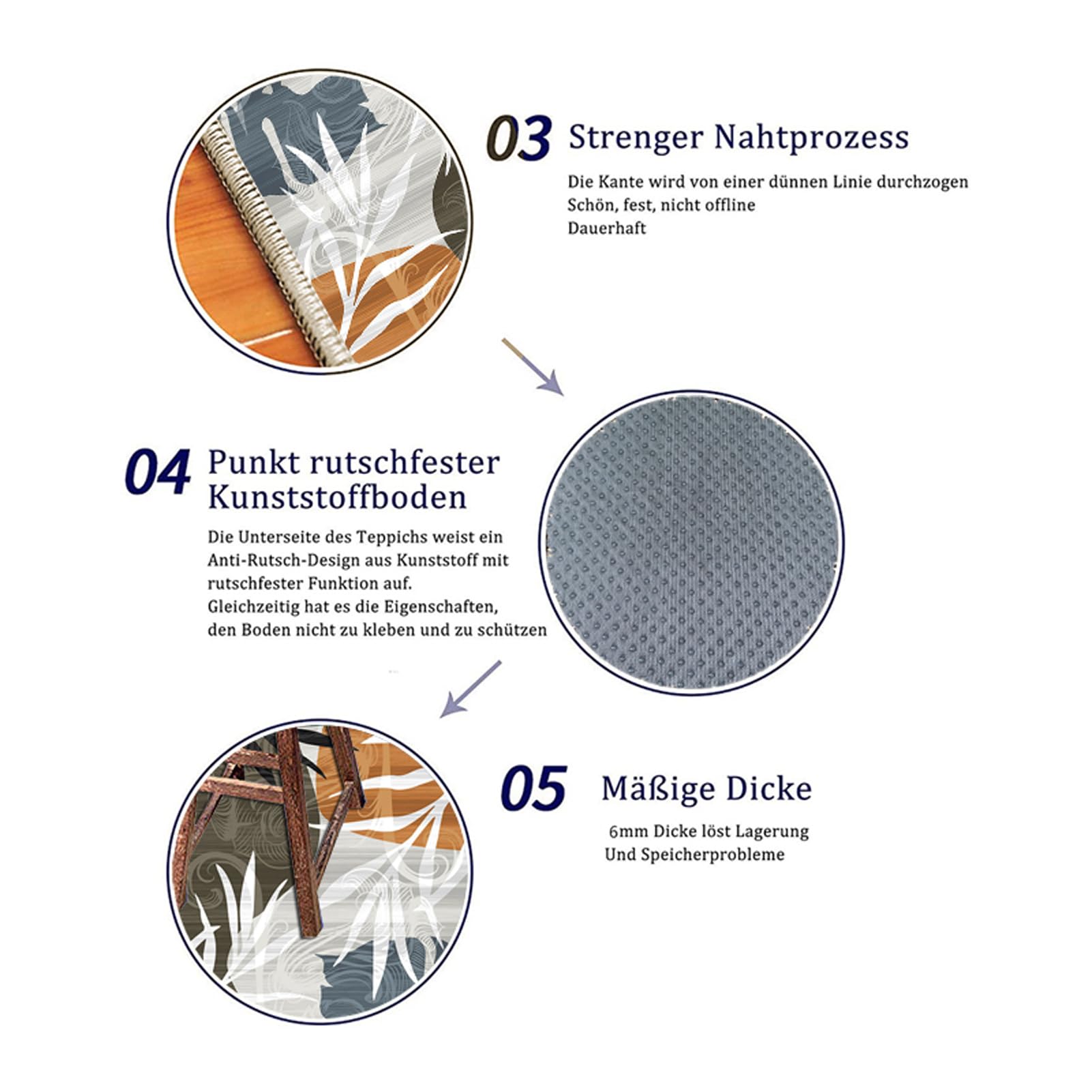 Tapis de Cuisine 60X180cm Tapis Long Couloir, Lavable Antiderapant Gris, Bleu, Orange, Motif de Feuilles Tapis de Passage Tapis Cuisine Devant evier pour Couloir, Passage, Chambre