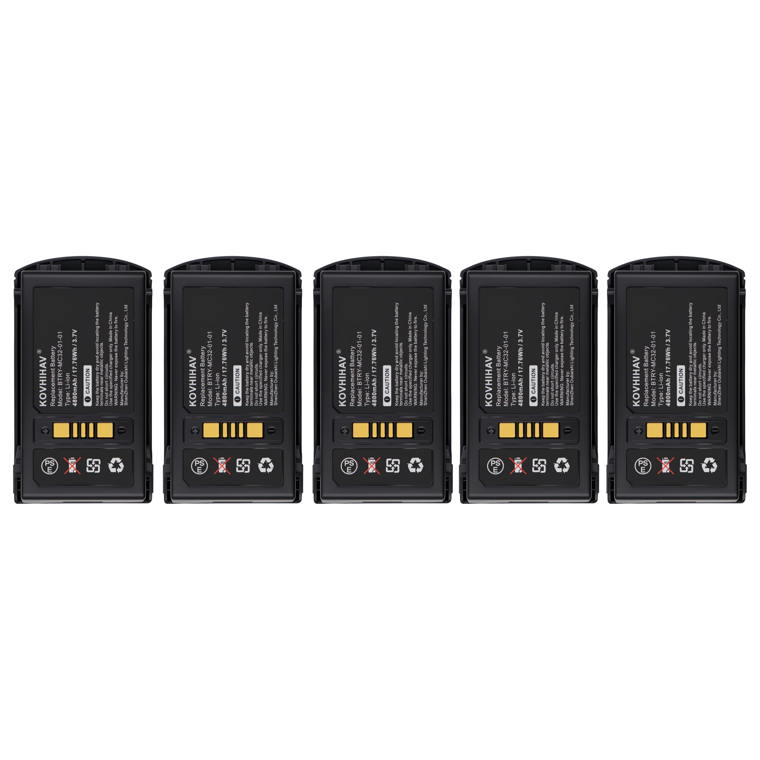 5 Pack MC3200 MC3300 Series Scanner Battery Compatible with BTRY-MC32-01-01 BTRY-MC32-52MA-01 BTRY-MC33-52MA-01 82-000012-01 3.7V 4800mAh