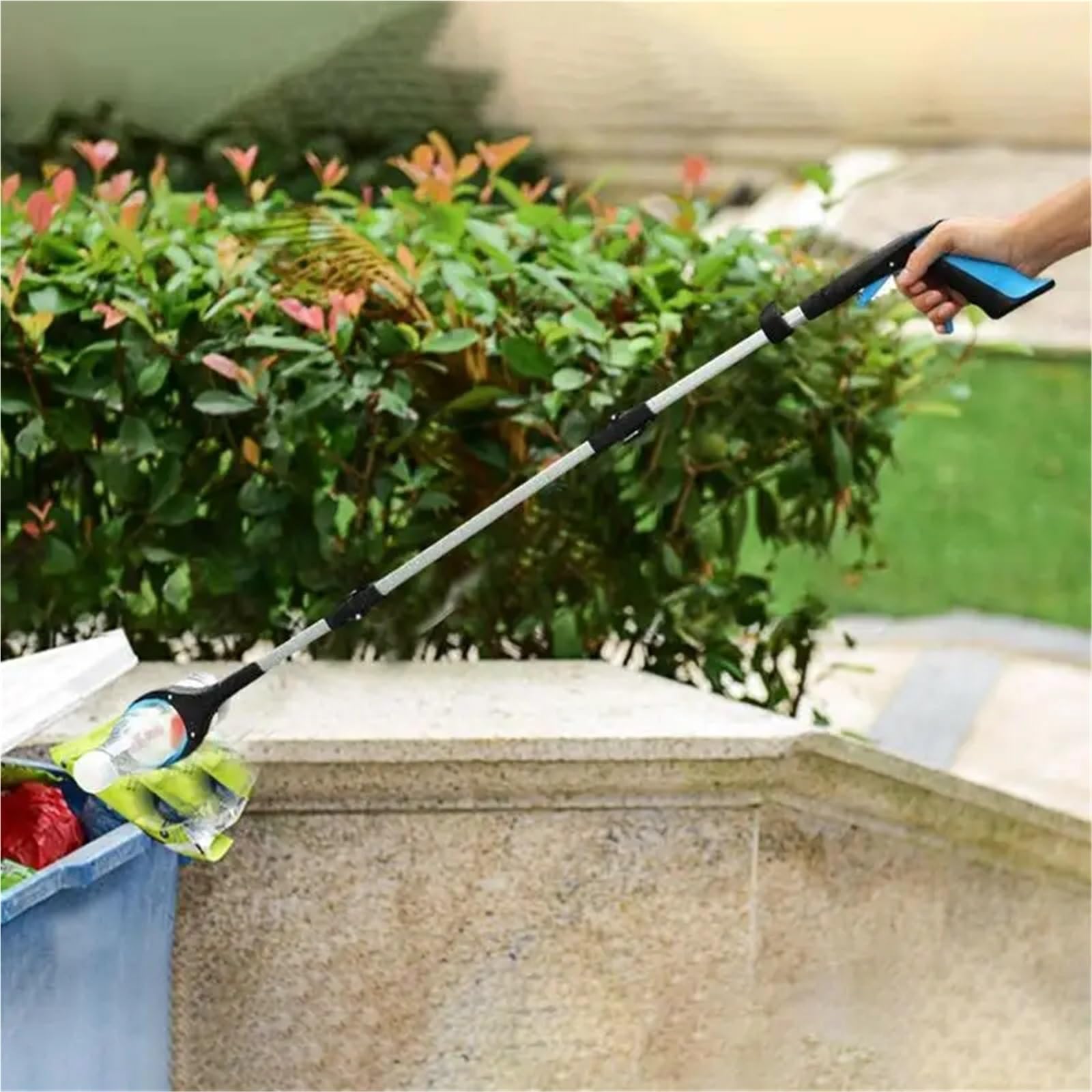 Recogedor Pinza Superior Recogedor de Basura con Herramienta de Agarre, recogedor de Basura Plegable con Pinzas Antideslizantes(Blue)