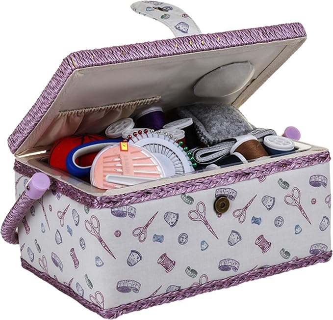Wooden Sewing Basket with Accessories Sewing Storage