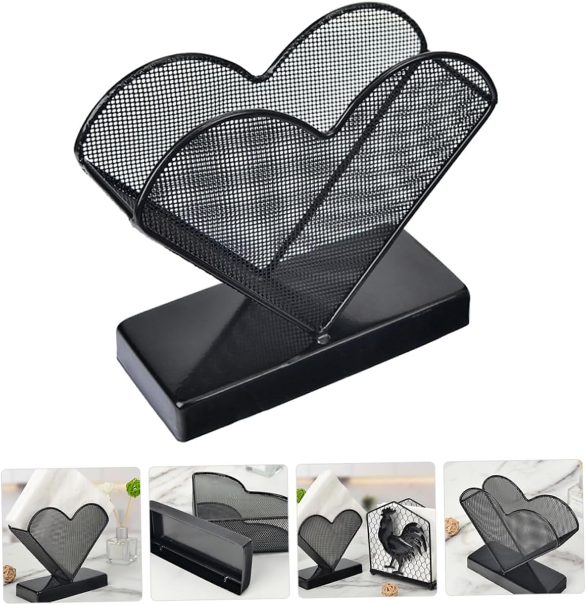 Heart-Shaped Napkin Holder for Table Vertical Napkin Organizer in Metal Decorative Tissue Stand for Kitchen Restaurant Hotel and Cafe