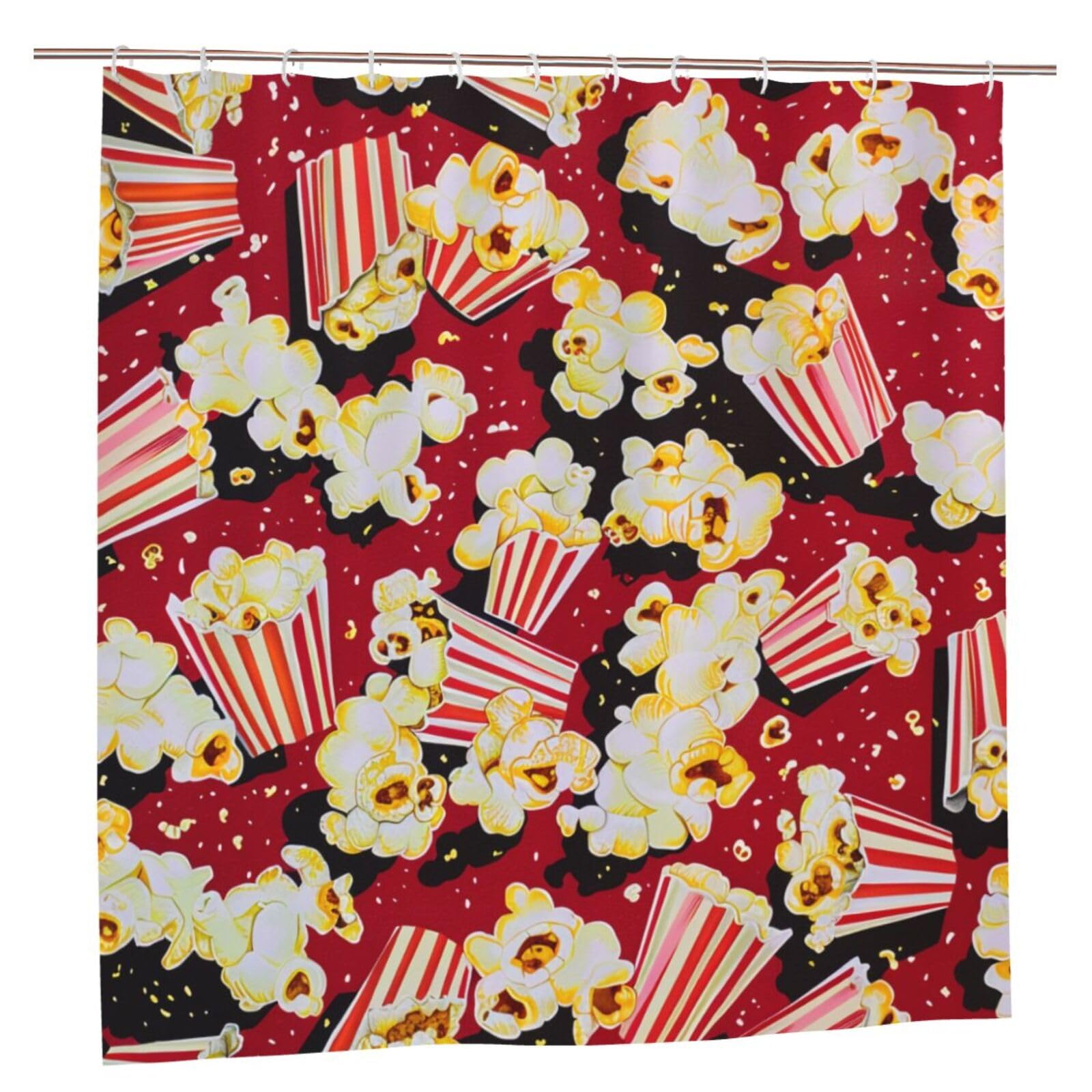 BWWHCCTI Popcorn Print Printed Shower Curtain With 12 Plastic Hooks Opaque Quick Drying Waterproof Shower Curtains Sets For Bathroom 183x183 CM