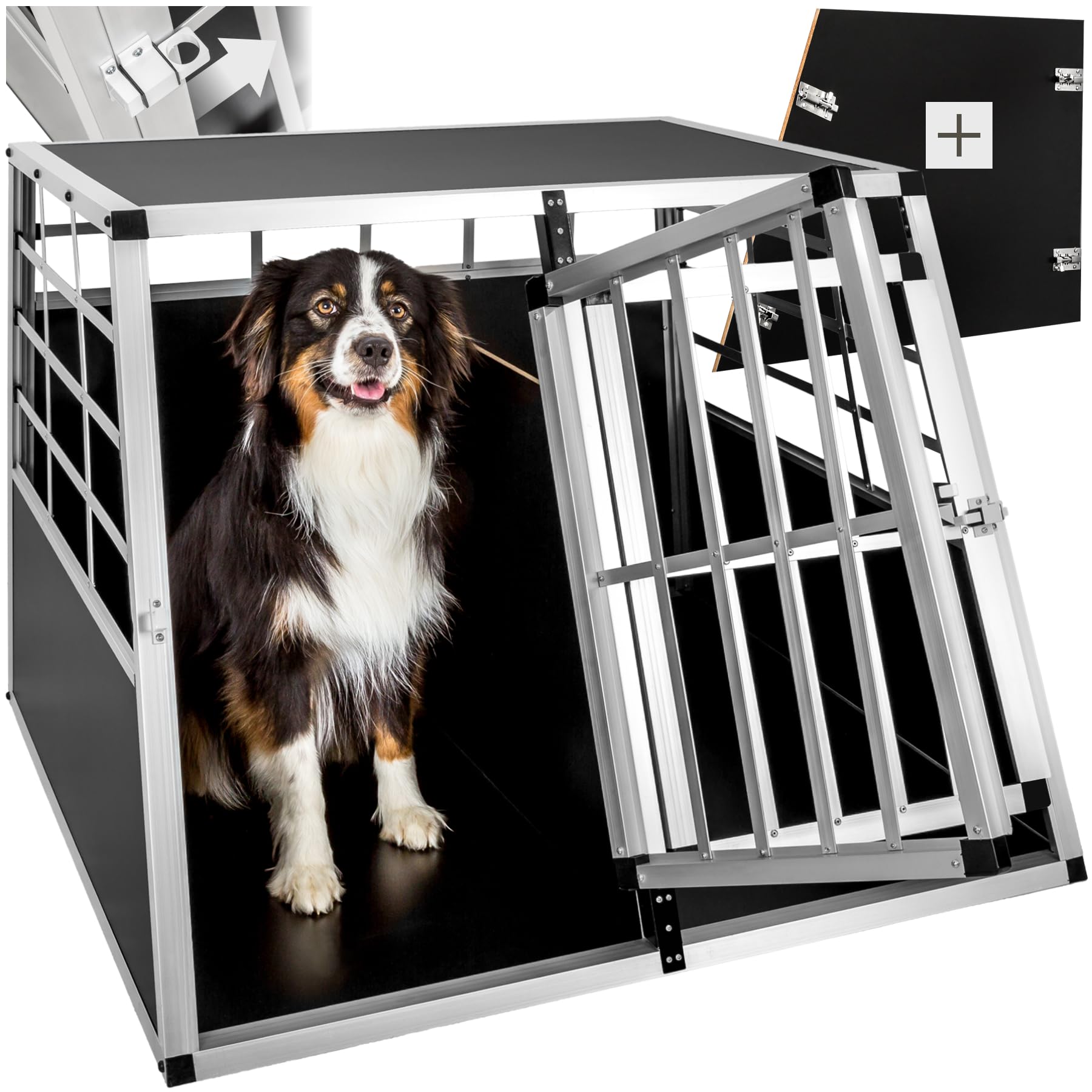 tectake® Caisse de Transport pour Chien légère & Solide Double Cage de Transport Chien pour Transport Chiens Voiture, Maison ou Jardin Cage avec paroi pour Max. 2 Chiens - 97 x 90 x 69,5 cm
