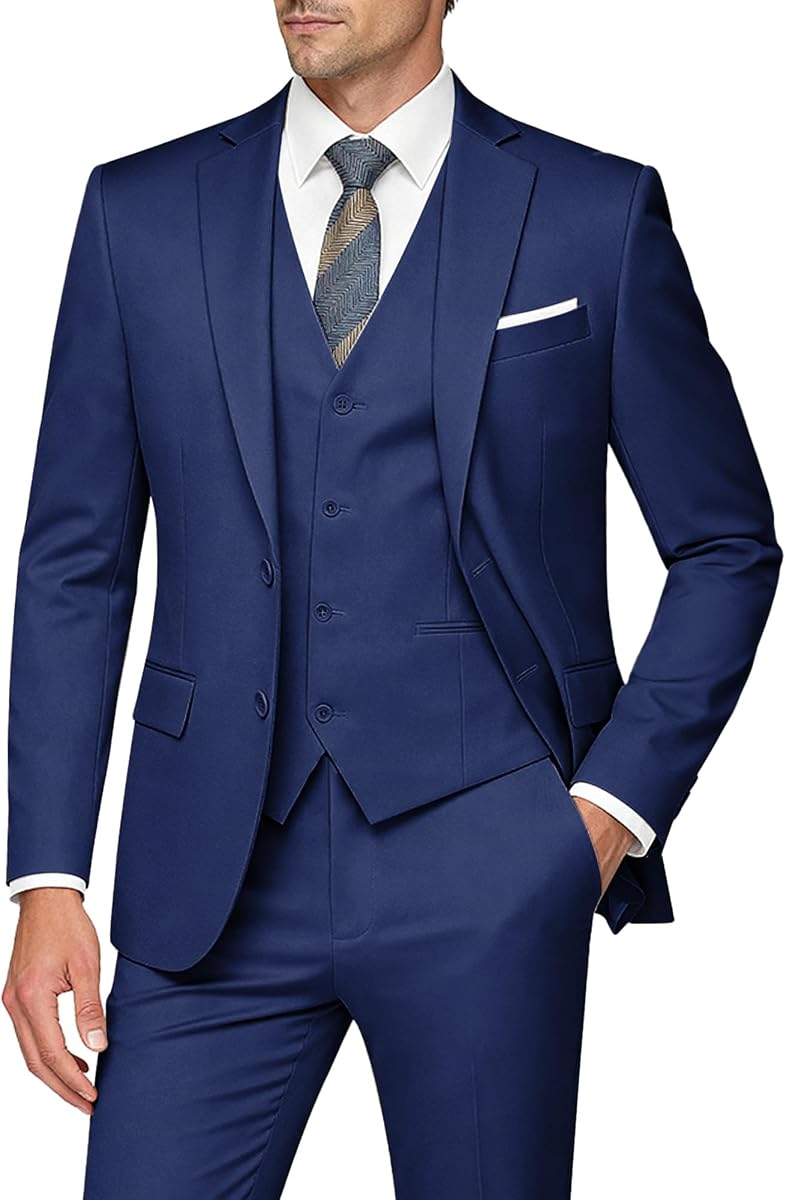 Trajes de 3 piezas Slim Fit para hombre, chaqueta de dos botones, chaleco y pantalones, conjunto de esmoquin para fiesta de boda de negocios