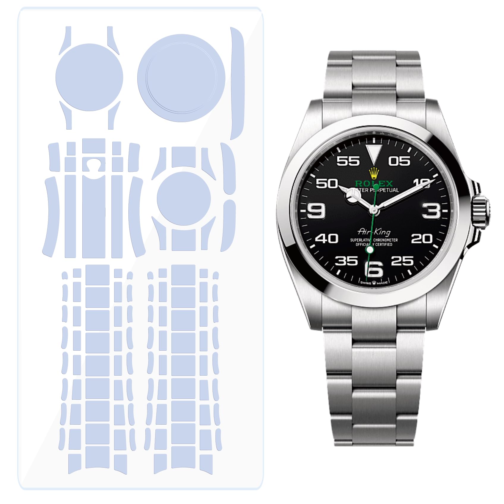 Lot de 2 films de protection pour Rolex Air-King 40 mm Réf. 126900 | Film protecteur transparent intégral pour montre – Protection écran et boîtier (Lot de 2)