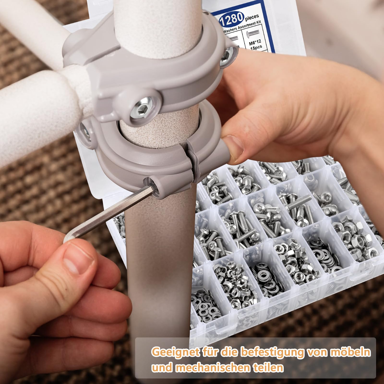 1280 Stk Schrauben Set, M3 M4 M5 M6 Gewindeschrauben Set 304 Edelstahl Linsenkopf Innensechskantschrauben mit Muttern Unterlegscheiben und Innensechskantschlüsseln Sortiment Set (Packung mit 2)