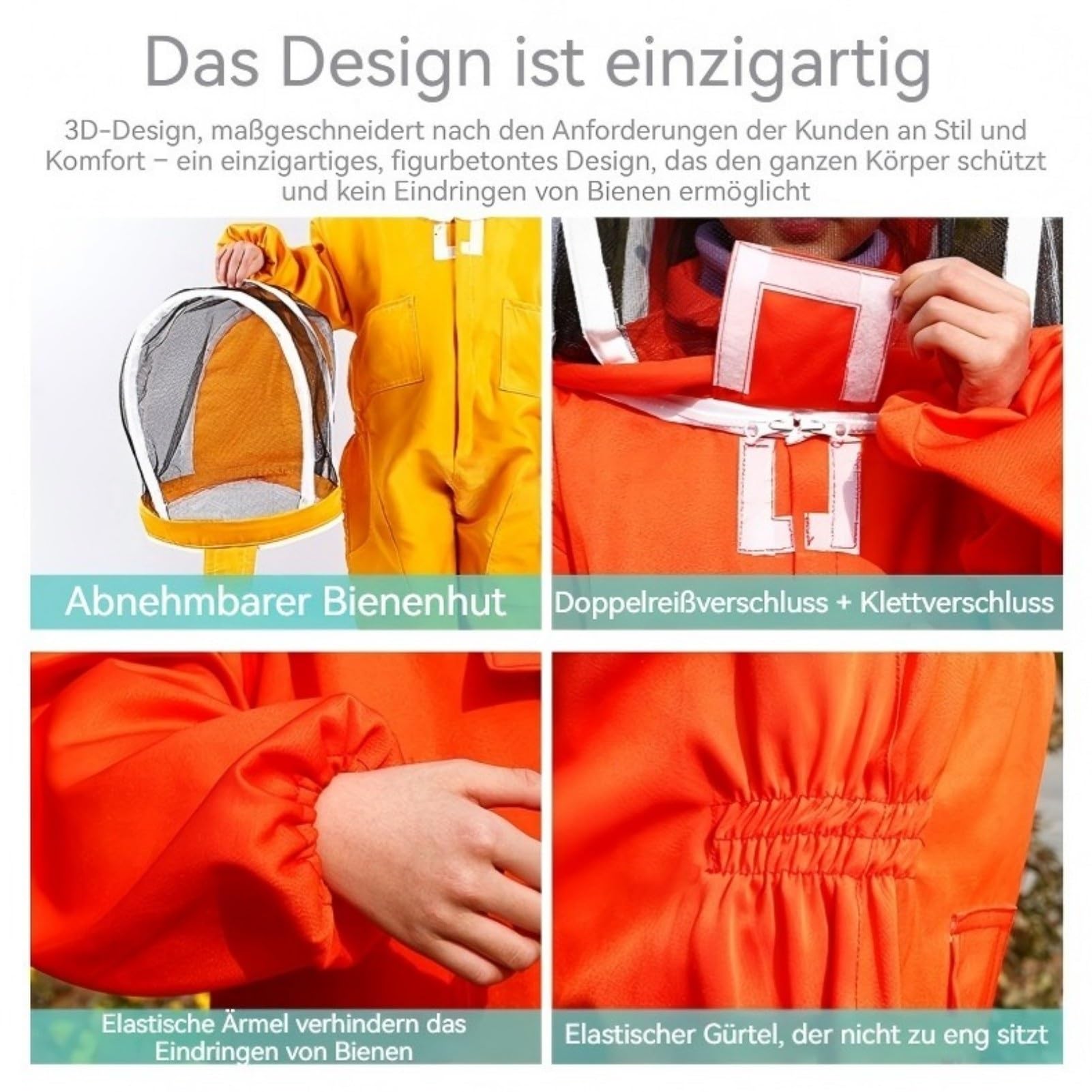 Imkerei Anzug Kinder Imkeranzug mit Schleier Anti-Biene Overall Bienenschutz atmungsaktiv einteilig Bienenhaus Naturerlebnis für Garten Freizeit(Yellow,Medium)