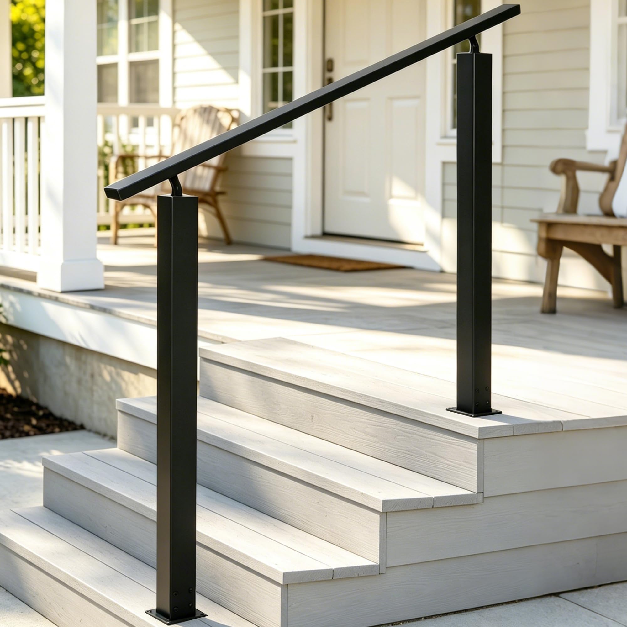 Treppengeländer Außen 3 Stufen 100 CM, Winkelverstellbar Schwarz Handlauf Geländer für Innen und Außen, Aufmontage, Geländer Treppe für Treppen, Brüstung, Terrassen, Balkon (Aufgesetzte Montage)