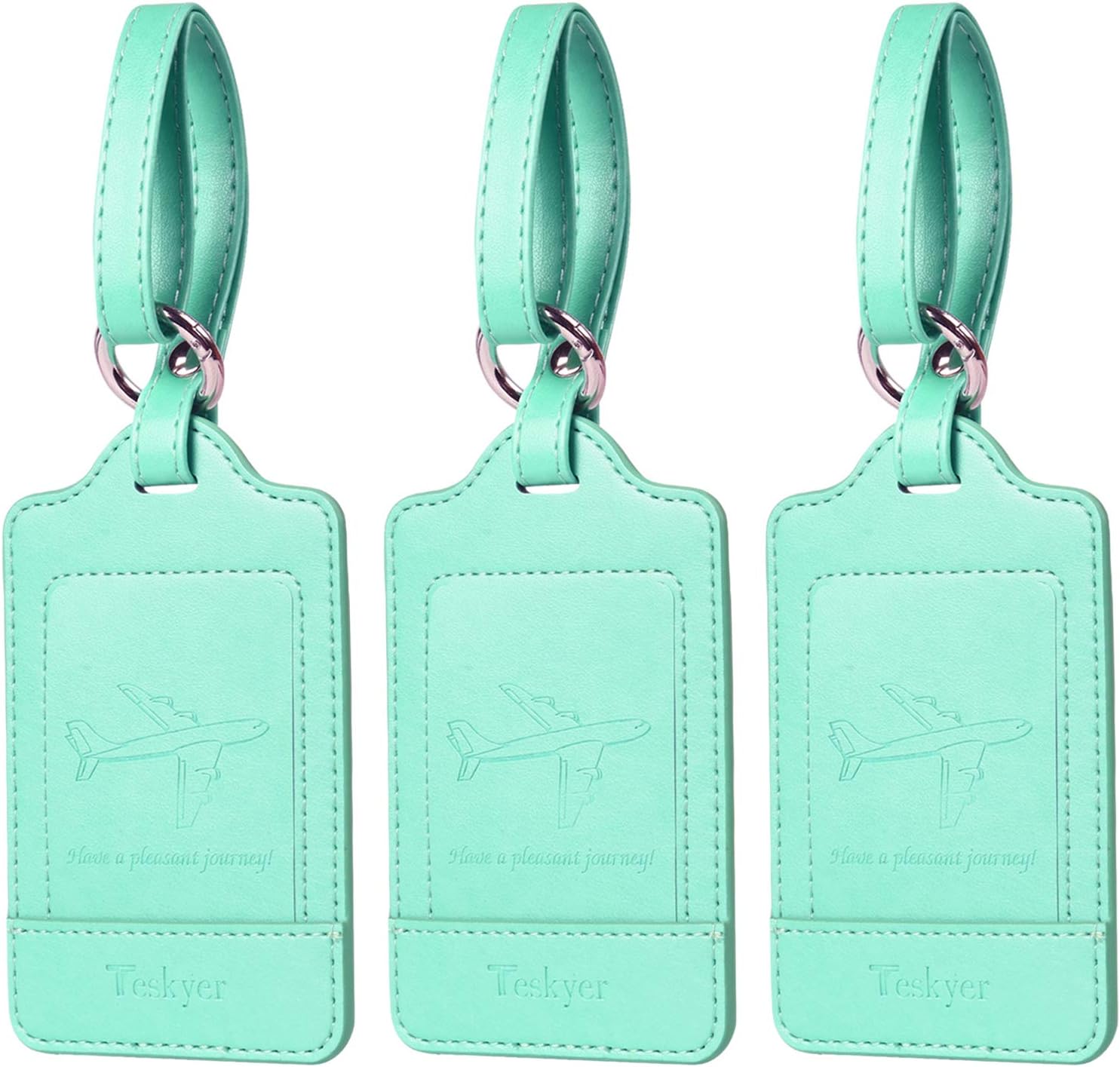 Luggage Tags, 3 Pack Teskyer Premium PU Leahter Luggage Tags Privacy