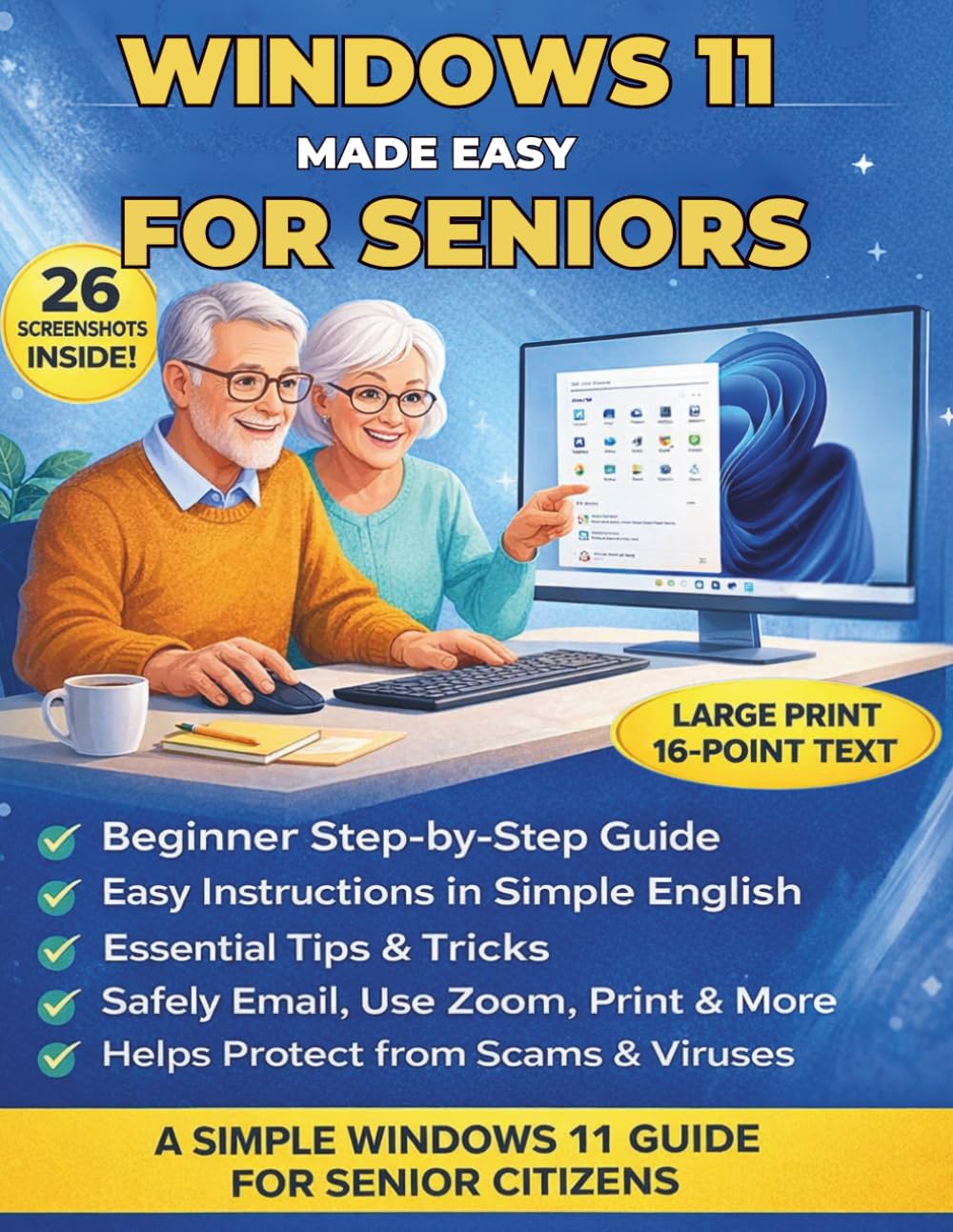 Windows 11 Made Easy for Seniors: A Step-by-Step Beginner’s Guide to Mastering Windows 11, Email, Internet, Zoom, Printing, and Online Safety with Large-Print Instructions