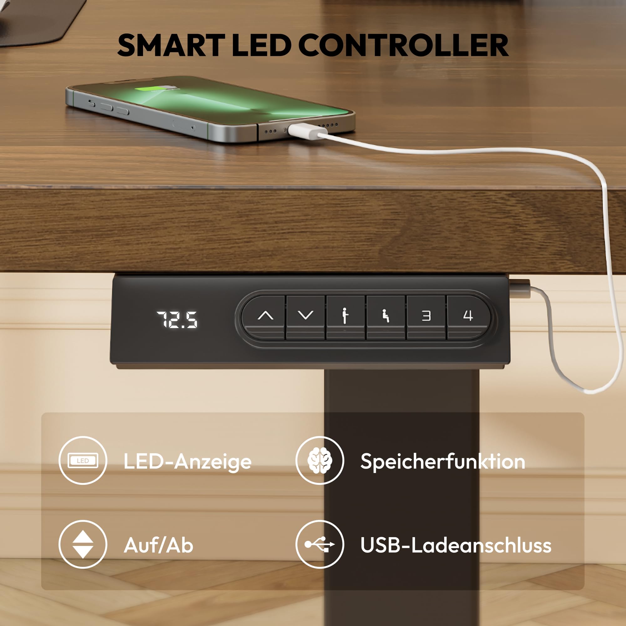 SANODESK Höhenverstellbarer Schreibtisch Gestell mit 2 starken Motoren 3-stufige tischgestell höhenverstellbar mit 4 Memory-Steuerung passt für alle gängigen Tischplatten (Plus)
