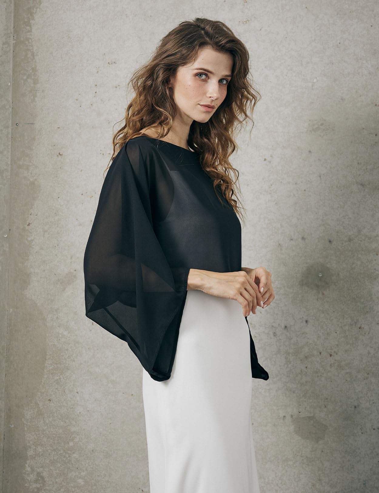 BEAUTELICATE Cape Boléro En Mousseline de Soie Haut à Manches Chauve-souris Châle Étole Transparent De Femme Mariée Demoiselle d'honneur Mariage Invité Soirée Cérémonie D’été